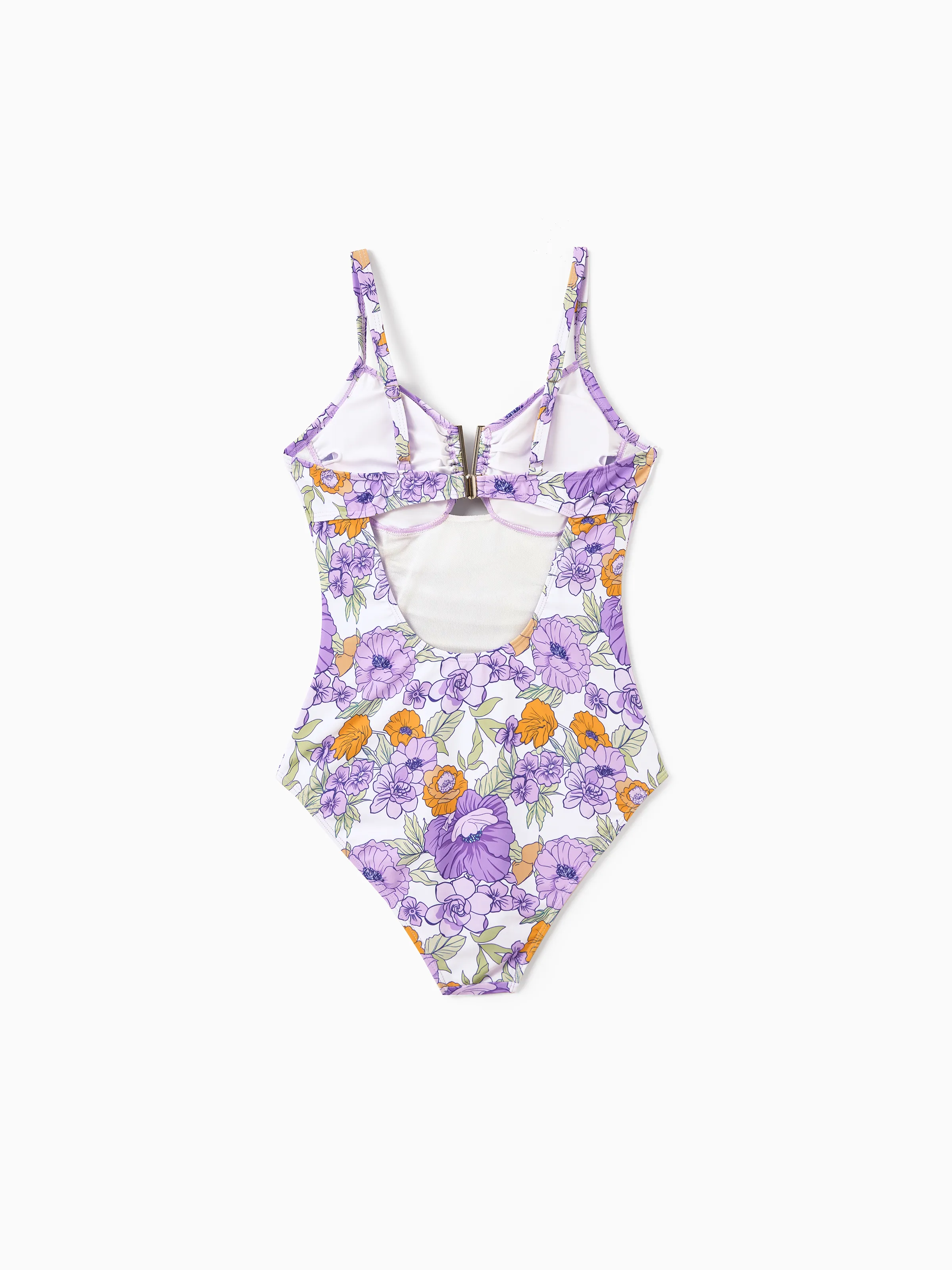 Mommy & me Floral Print Swimsuits Ruffled One-Piece Bathing Suit & Swim Trunks Set Purple - Image 8