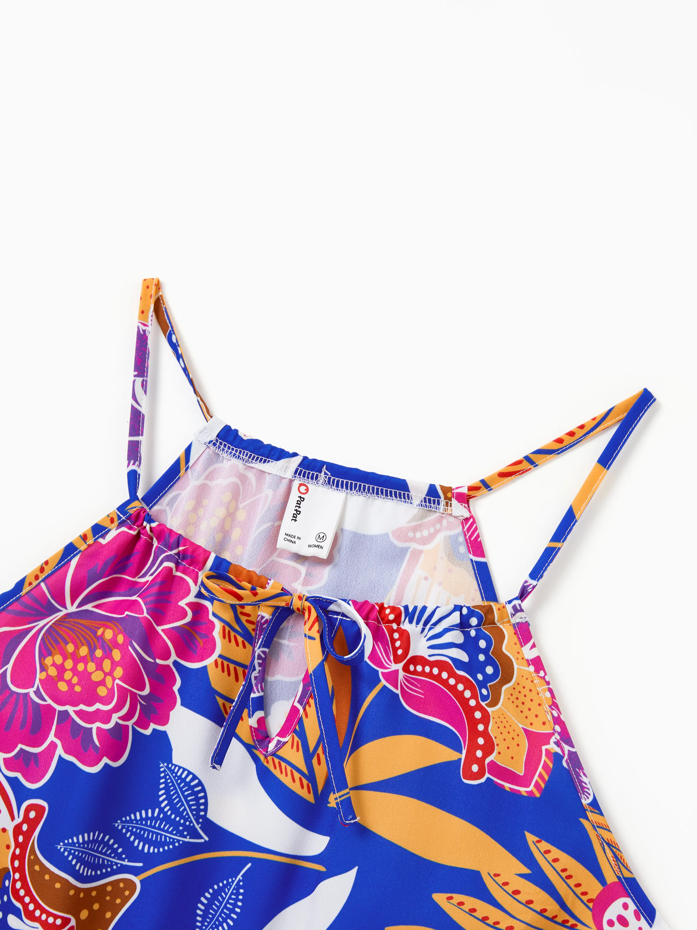 Mommy & me Hawaiian Outfits Tropical Floral Print Vacation Clothes Strap Belted Dress Navy - Image 5