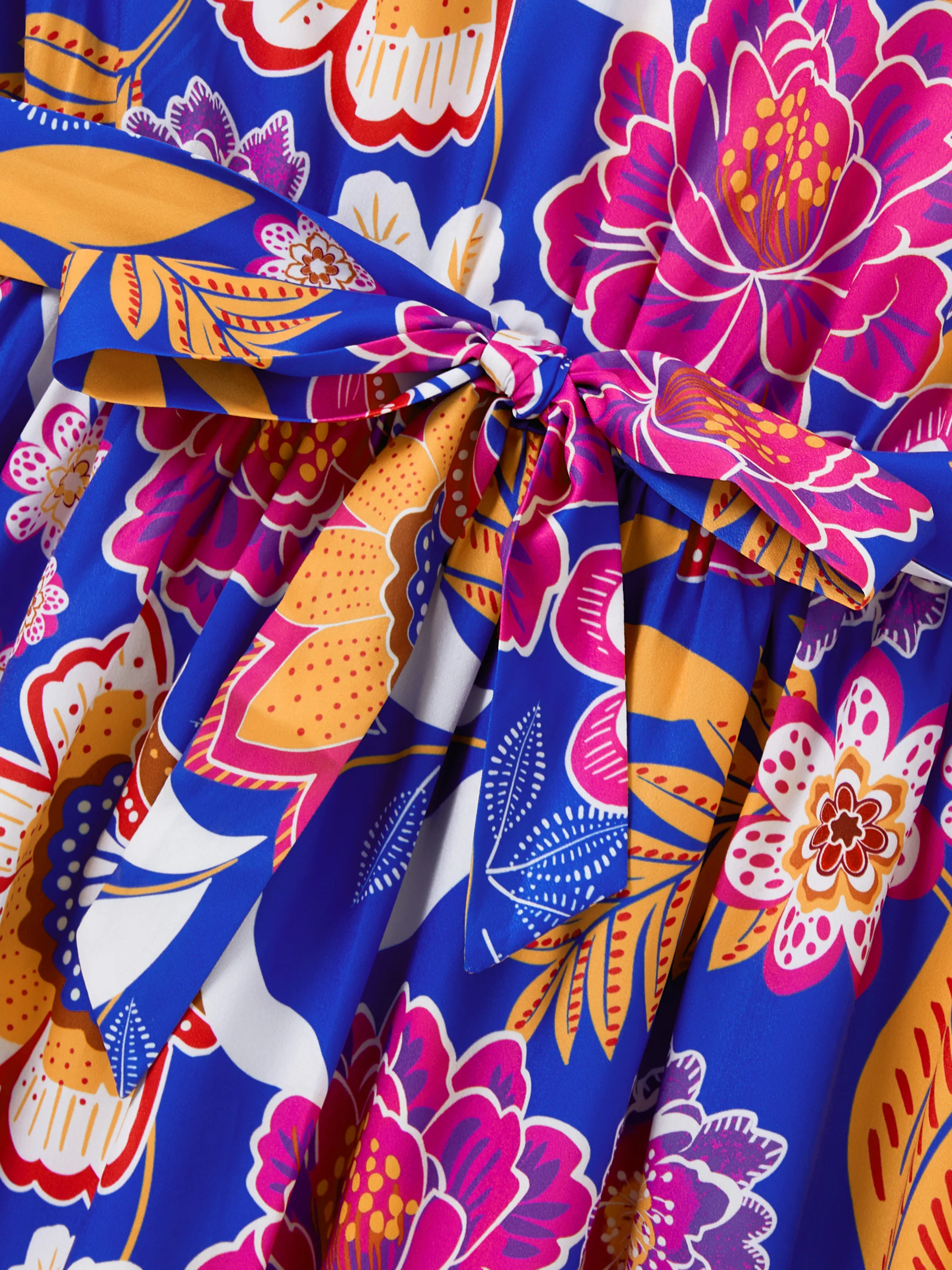 Mommy & me Hawaiian Outfits Tropical Floral Print Vacation Clothes Strap Belted Dress Navy - Image 6