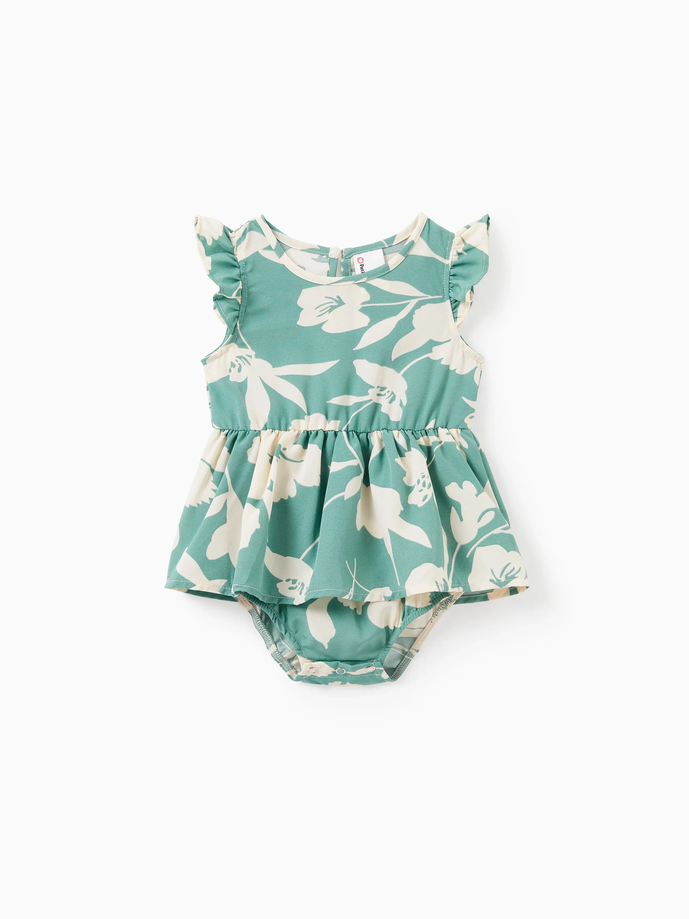 Mommy & me Leaf Print Green Sling Shirred Dress Set Green - Image 13
