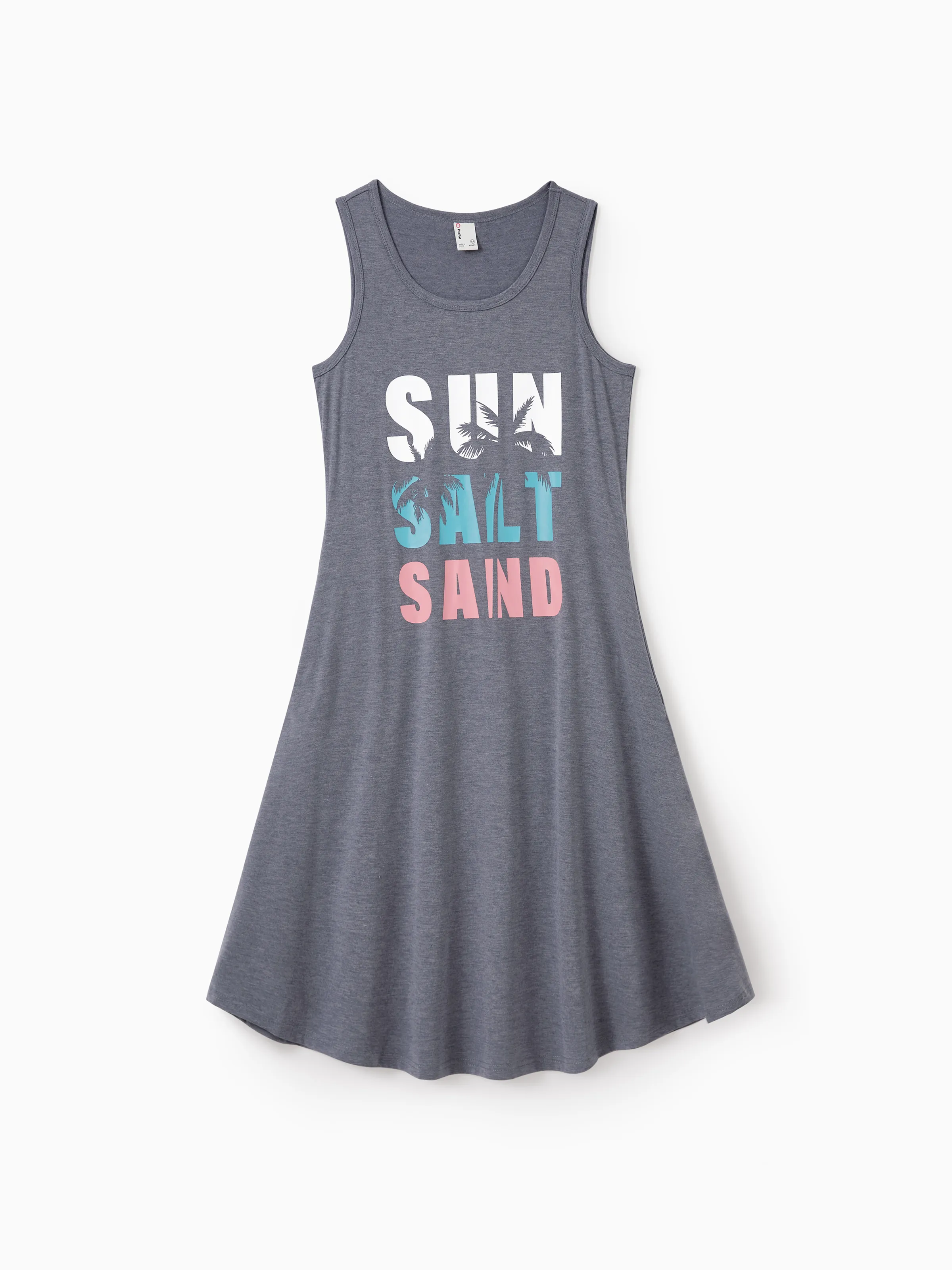 Mommy & me Letter Print Sleeveless Tank Dress Set Grey - Image 3