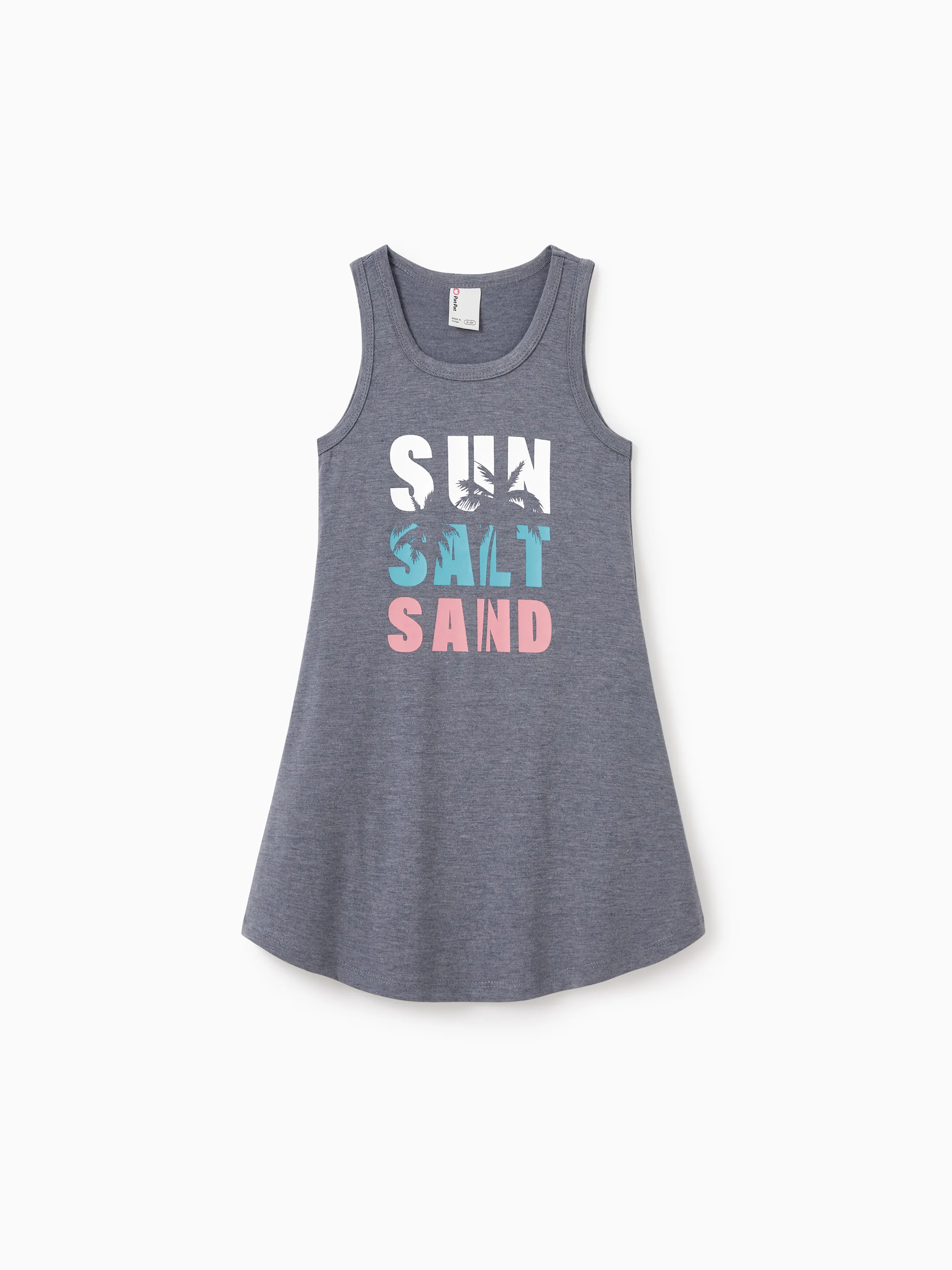 Mommy & me Letter Print Sleeveless Tank Dress Set Grey - Image 8