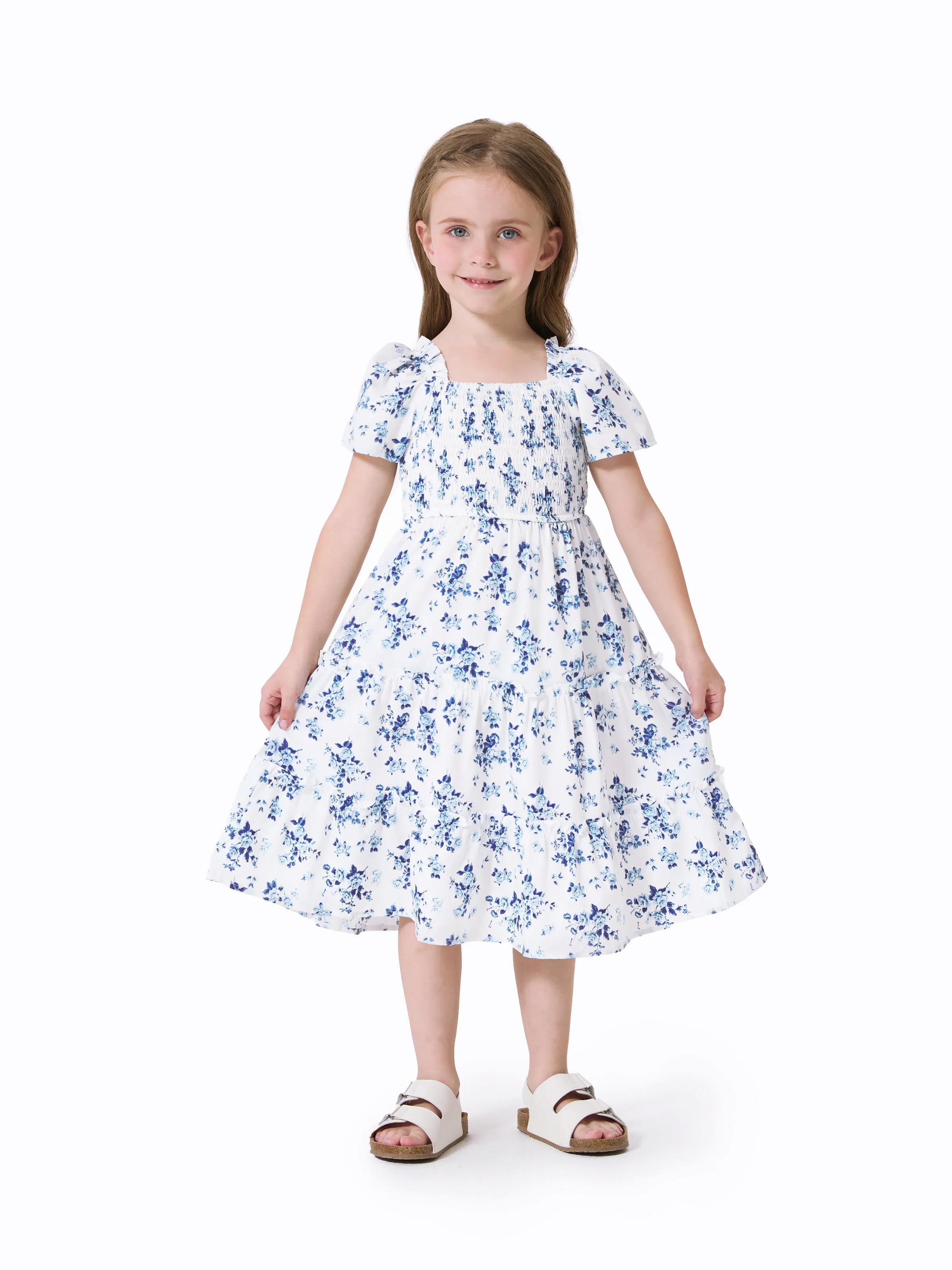 Mommy & me Outfit: Floral Smocking Casual Suit BLUEWHITE - Image 8