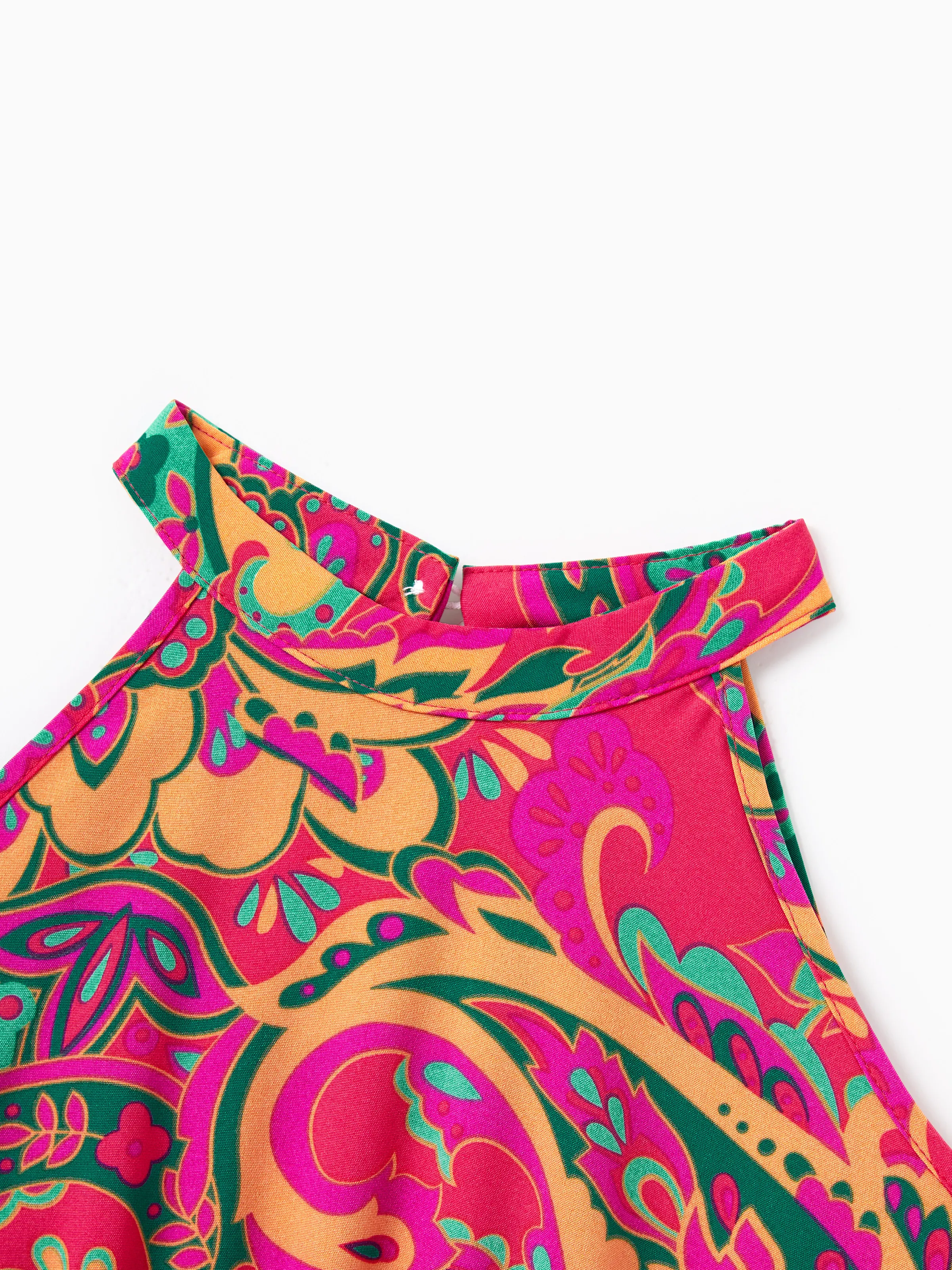 Mommy & me Outfit Set Sleeveless Halter Belted Dress or Short-sleeve Collar Shirt   for Summer Vacation Hot Pink - Image 10