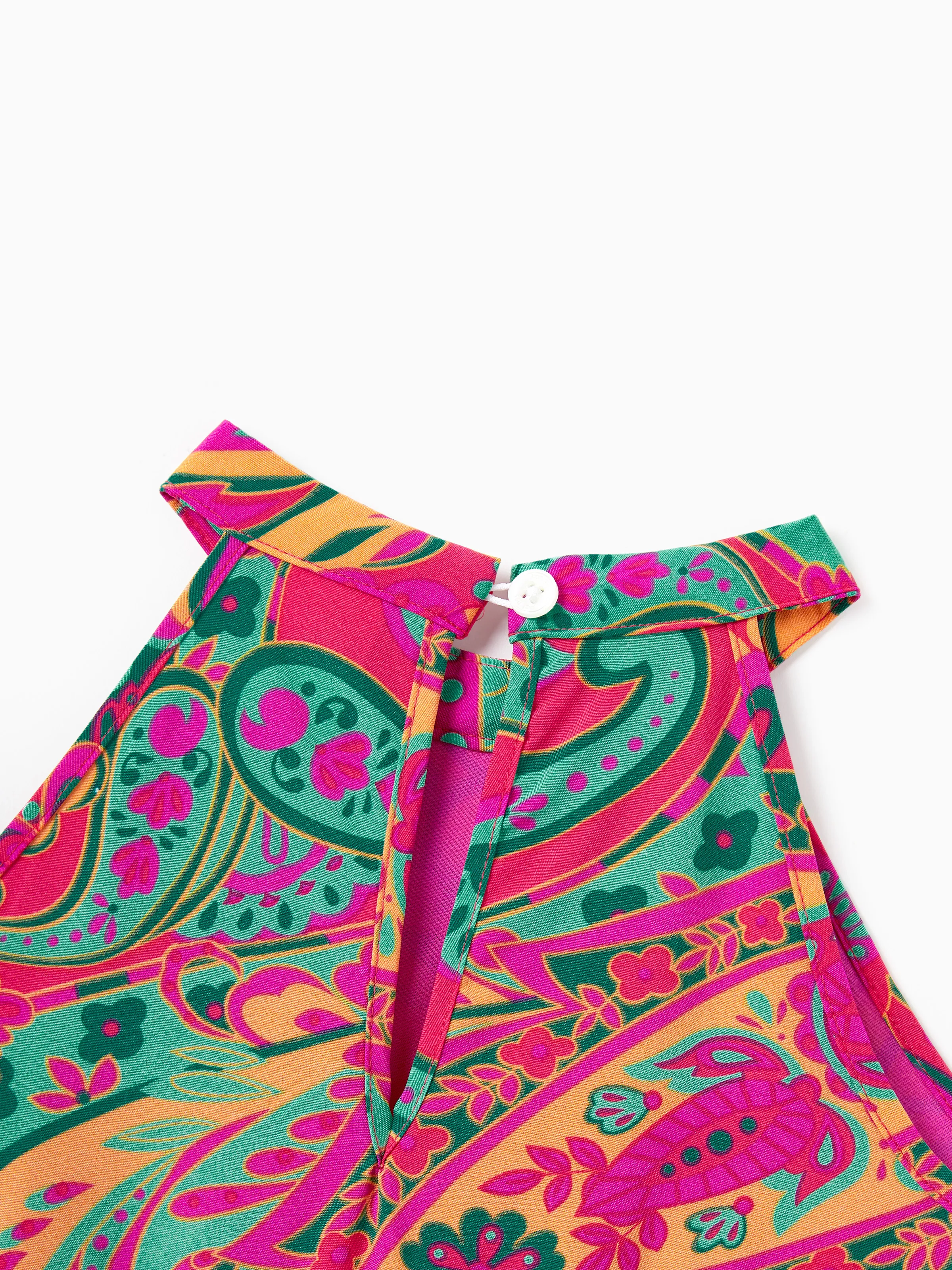 Mommy & me Outfit Set Sleeveless Halter Belted Dress or Short-sleeve Collar Shirt   for Summer Vacation Hot Pink - Image 11