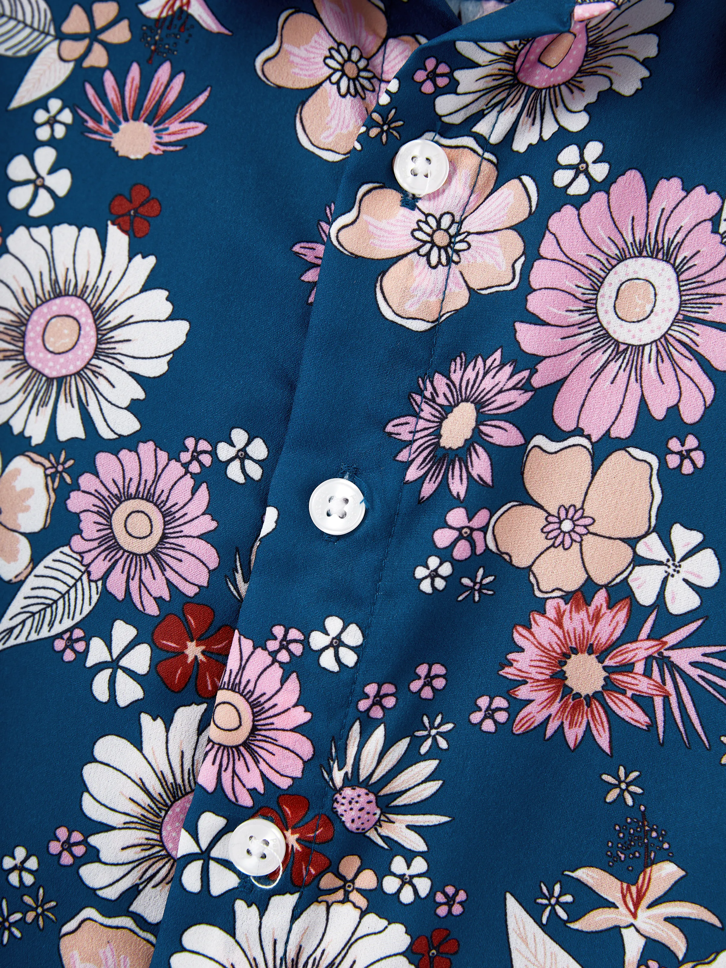 Mommy & me outfits Floral Allover Print Short-sleeve Collar Shirt or Halter Sleeveless Dress for Summer Vacation CYAN- - Image 17