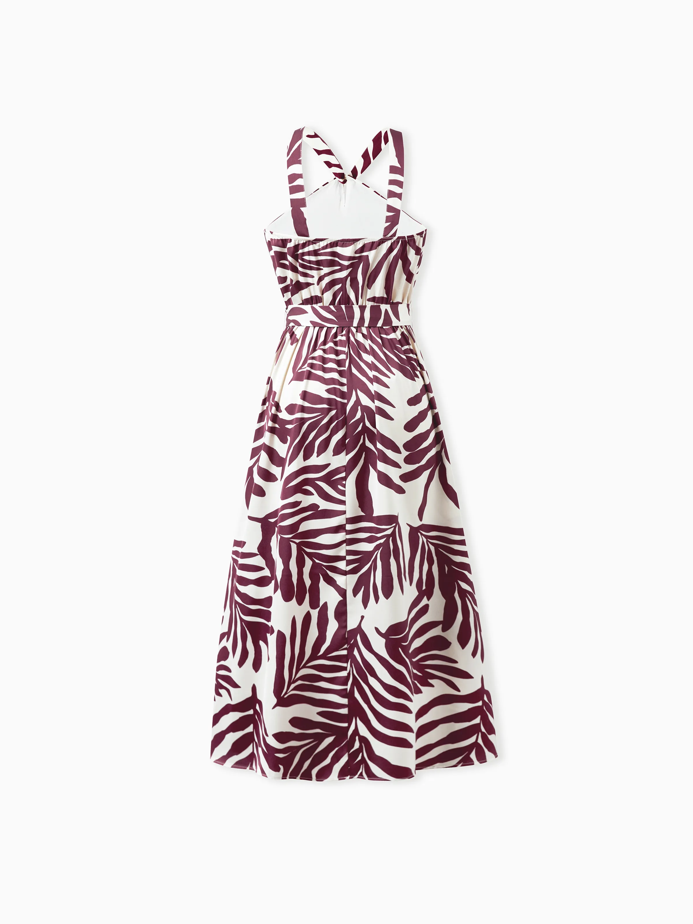 Mommy & me Outfits Red Leaf Print Shirts and Strap Belted Dress for Hawaii/Cruise/Resort/Casual Wear White - Image 4
