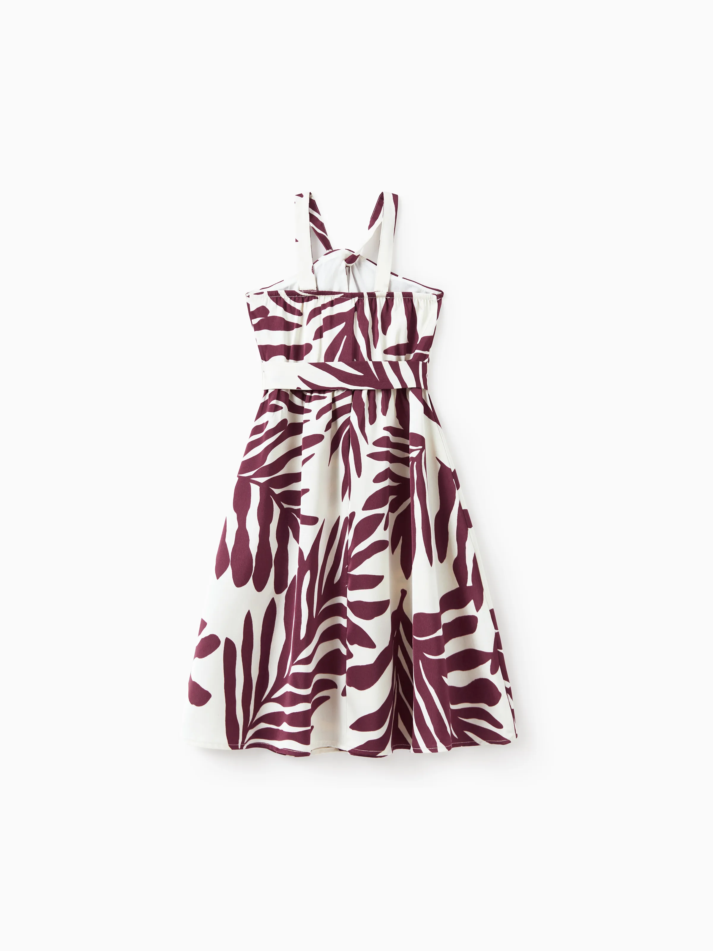 Mommy & me Outfits Red Leaf Print Shirts and Strap Belted Dress for Hawaii/Cruise/Resort/Casual Wear White - Image 9
