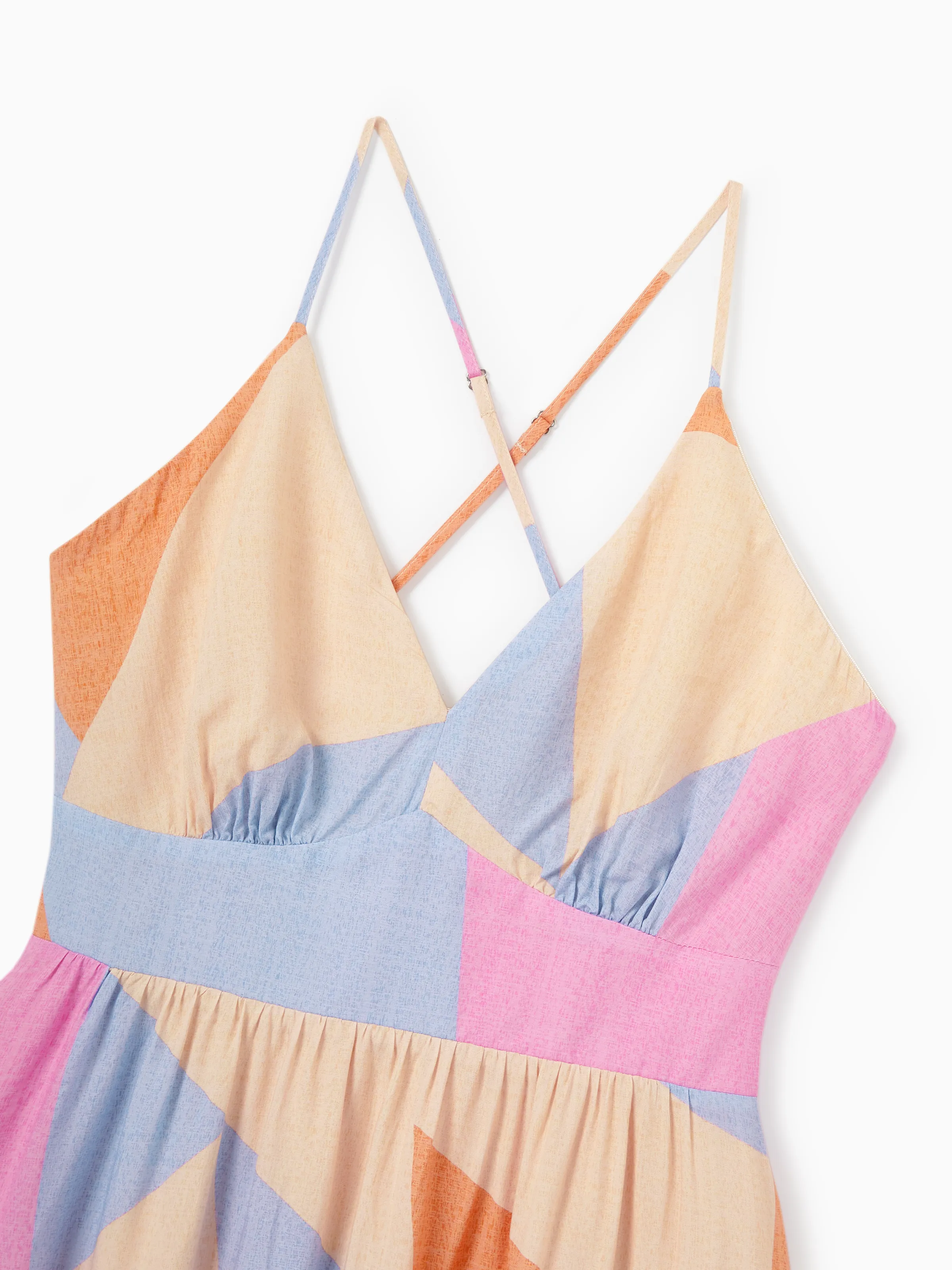 Mommy & me Outfits Set Colorblock Sleeveless Strappy Dress or Short-sleeve T-shirt Multi-color - Image 8