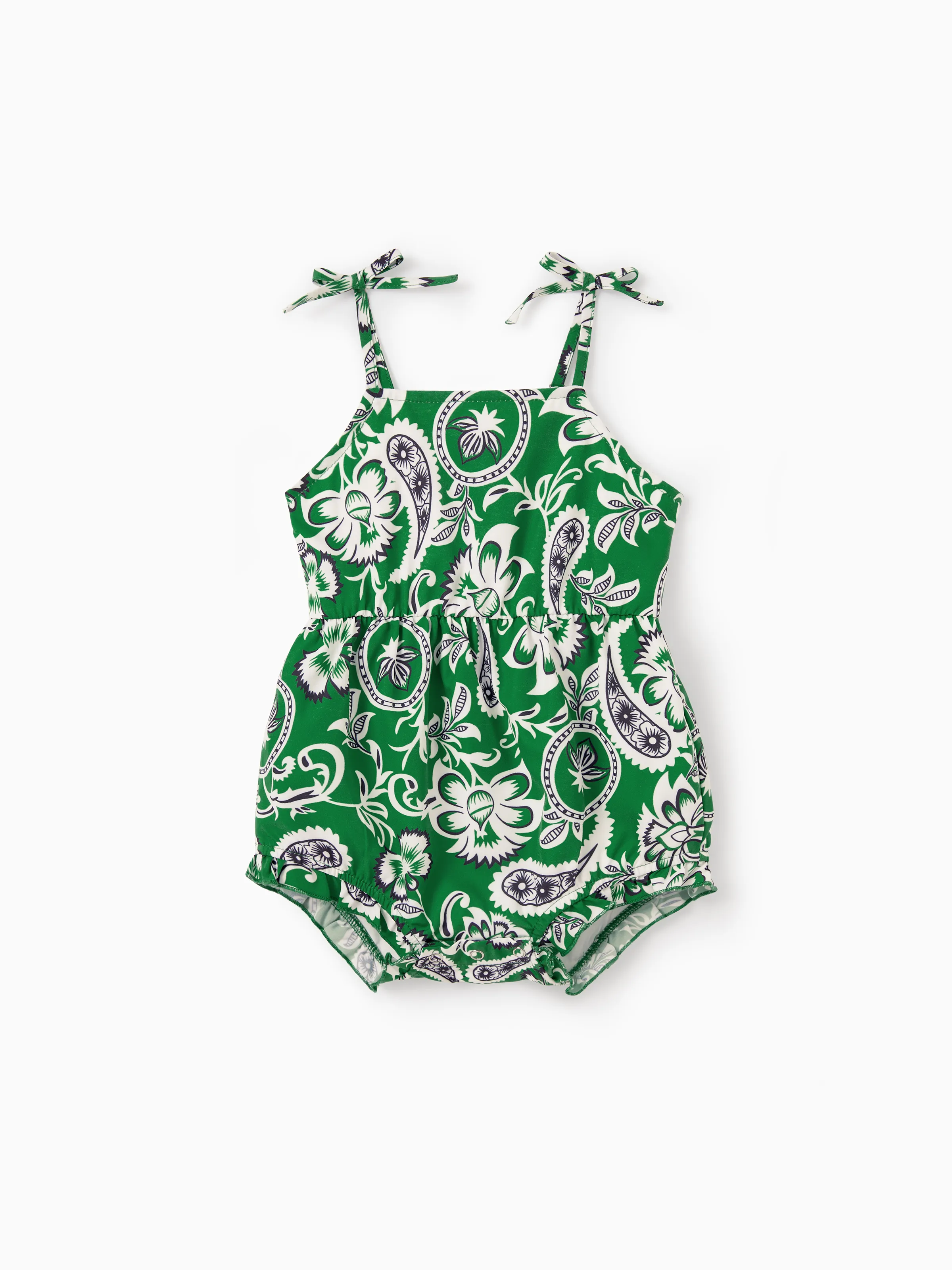 Mommy & me Outfits Set Floral Print Short-sleeve Collar Shirt or Strappy Smocked  Dress for Summer Vacation Green - Image 18