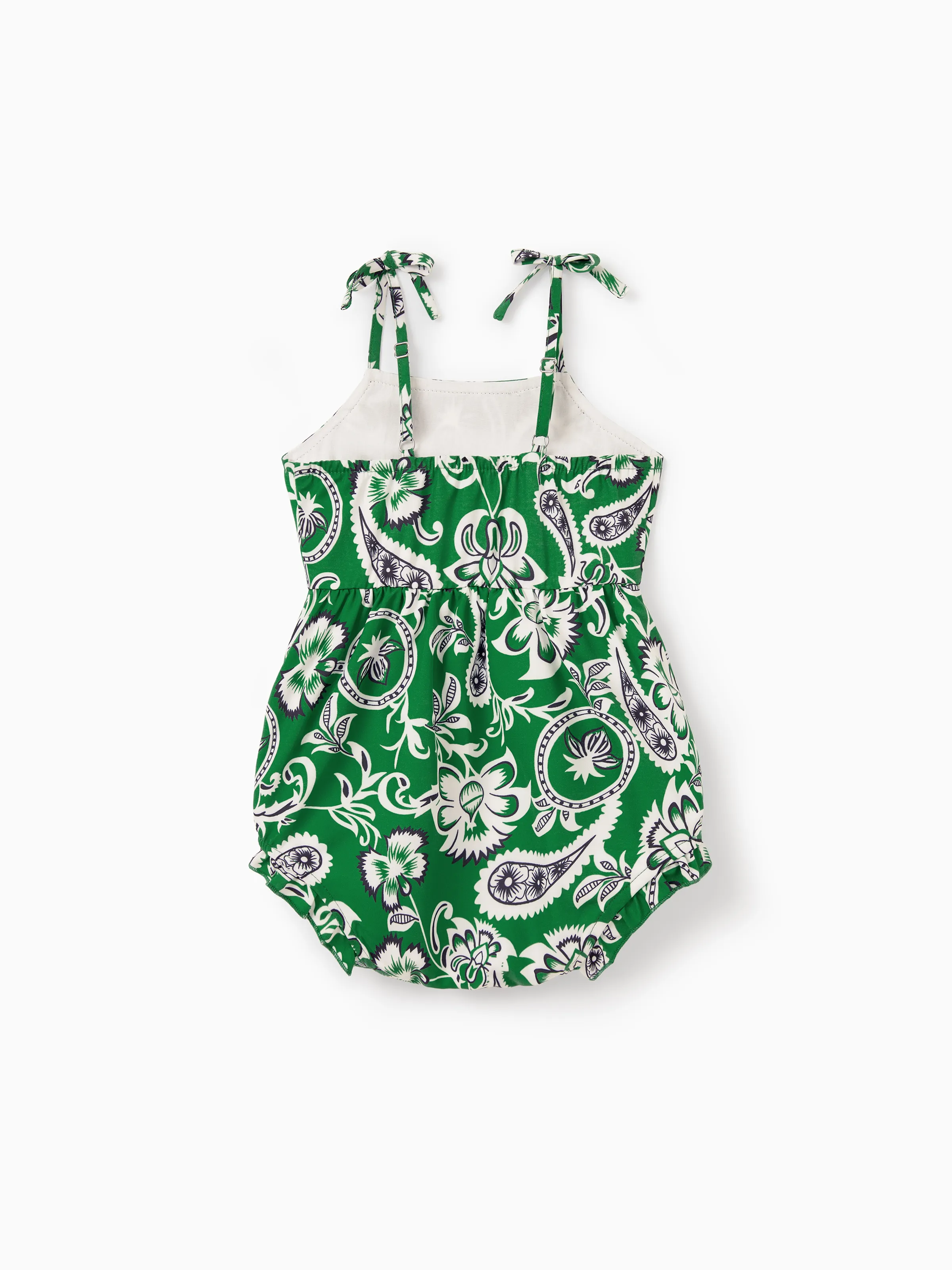 Mommy & me Outfits Set Floral Print Short-sleeve Collar Shirt or Strappy Smocked  Dress for Summer Vacation Green - Image 19