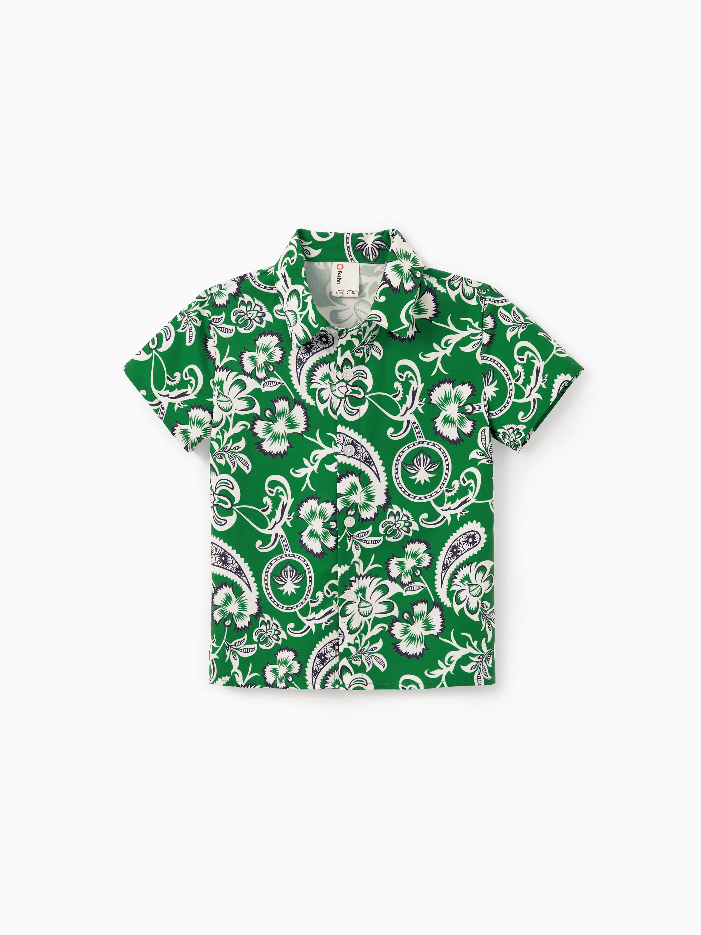 Mommy & me Outfits Set Floral Print Short-sleeve Collar Shirt or Strappy Smocked  Dress for Summer Vacation Green - Image 25