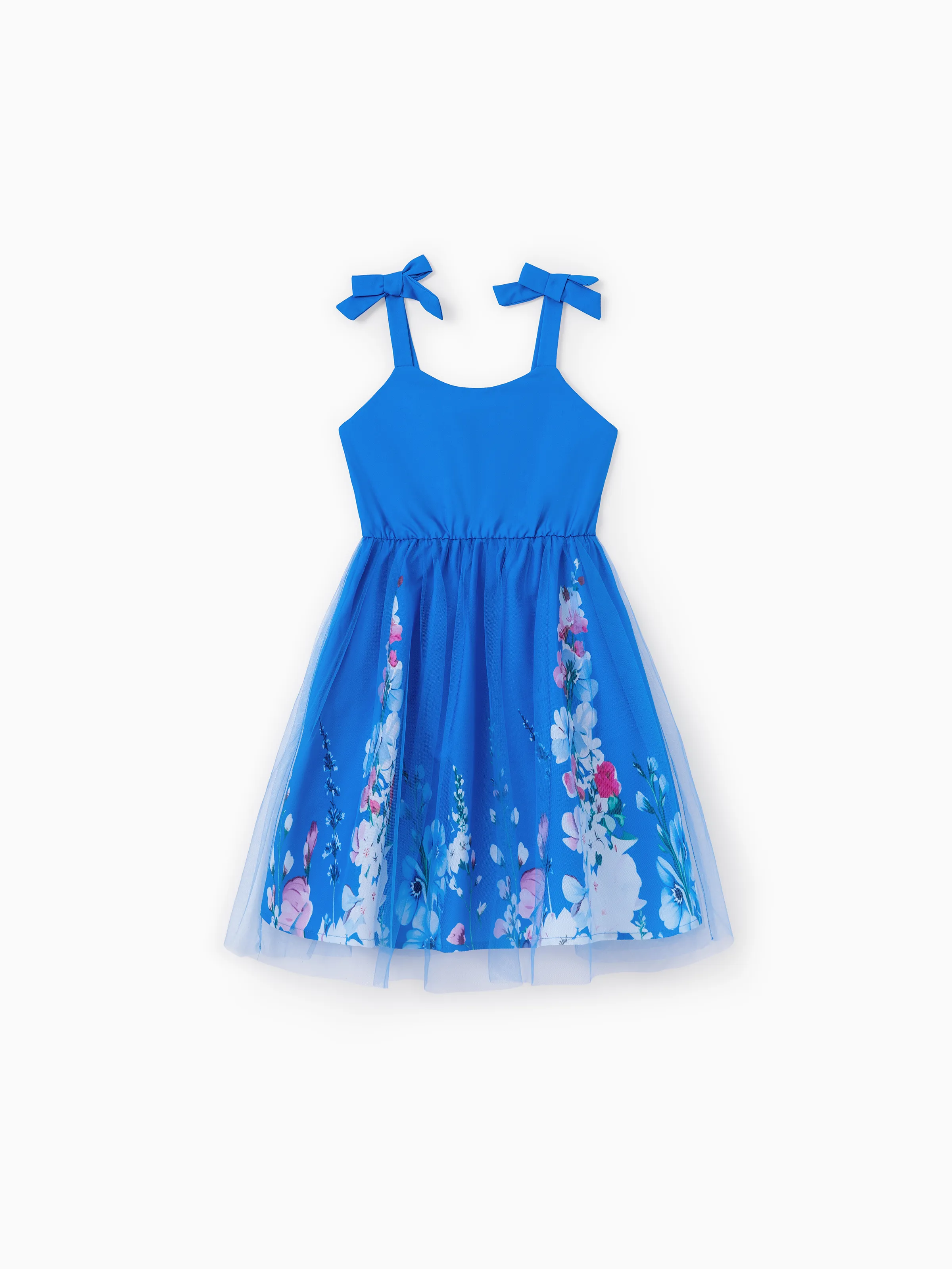 Mommy & me Outfits Set Floral Sleeveless Dress or Short-sleeve T-shirt Blue - Image 8