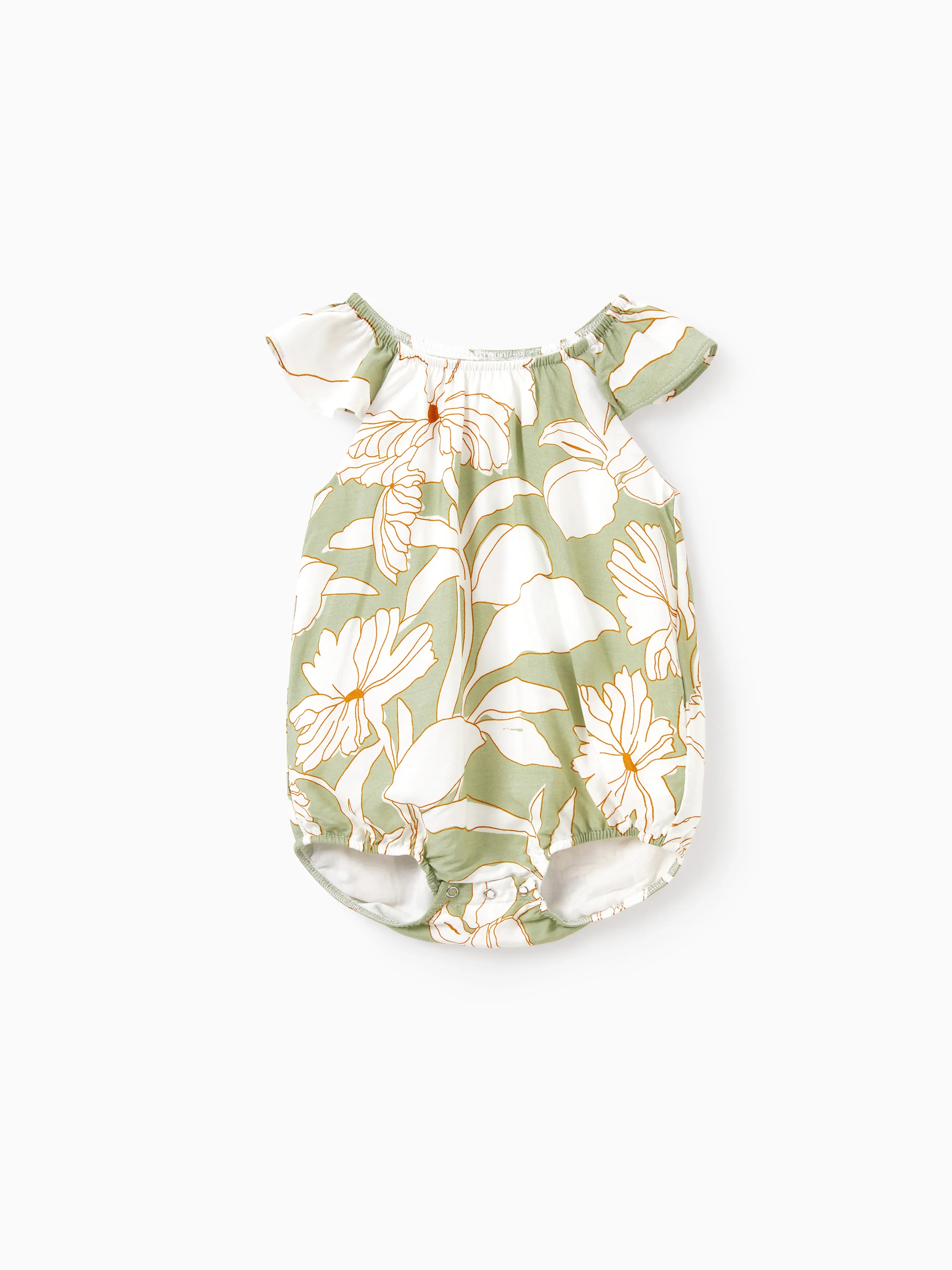 Mommy & me Outfits Tropical Floral Print Strap Dress or Short-sleeve Colorblock Shirts Set Pale Green - Image 17