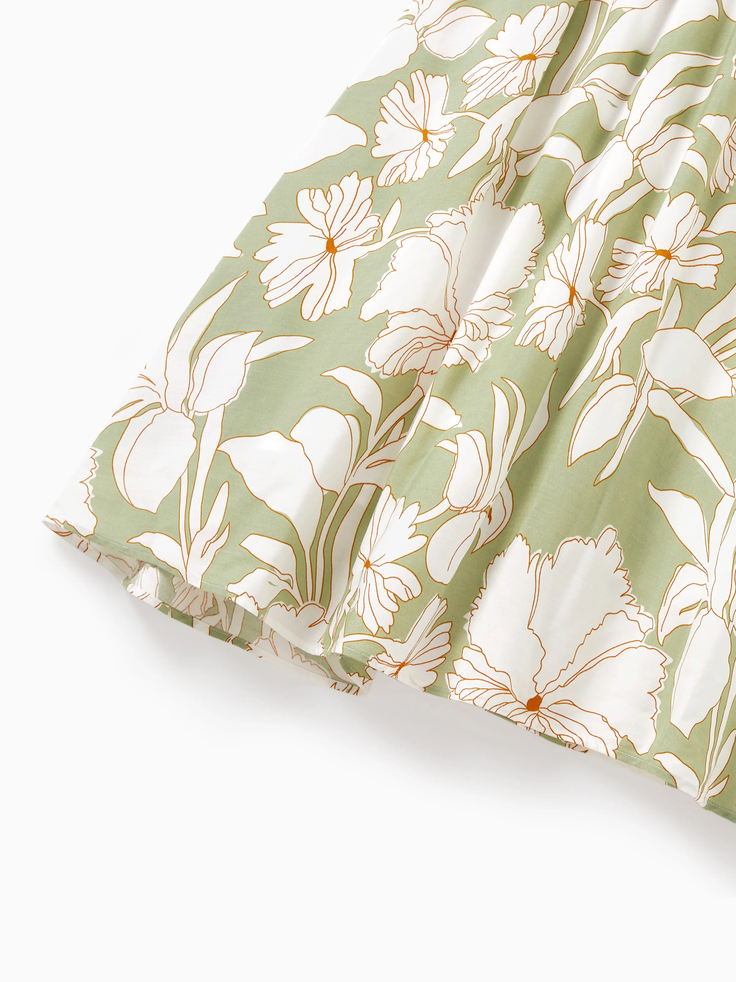 Mommy & me Outfits Tropical Floral Print Strap Dress or Short-sleeve Colorblock Shirts Set Pale Green - Image 8