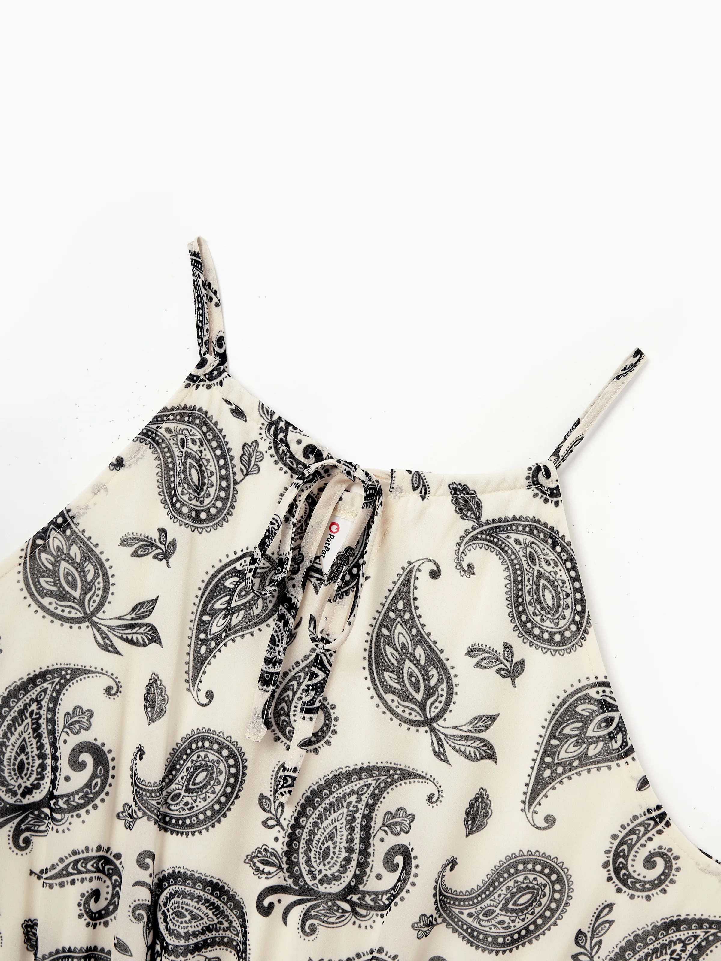 Mommy & me Paisley Print Outfits Sleeveless Spaghetti Strap Dress & Cotton T-Shirt for Mom, Dad, & Kids Perfect for Family Outings & Photos Black - Image 5