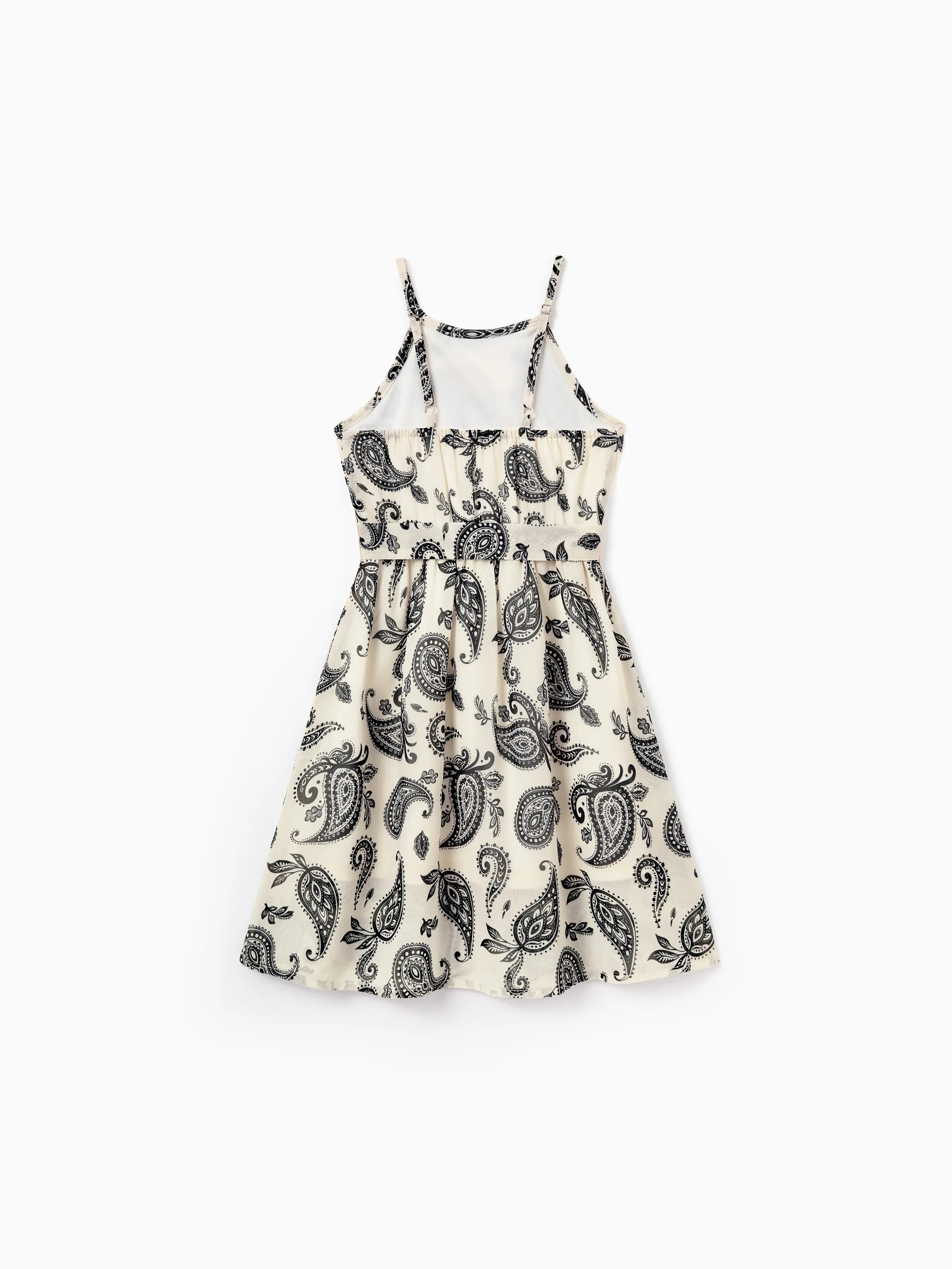 Mommy & me Paisley Print Outfits Sleeveless Spaghetti Strap Dress & Cotton T-Shirt for Mom, Dad, & Kids Perfect for Family Outings & Photos Black - Image 9