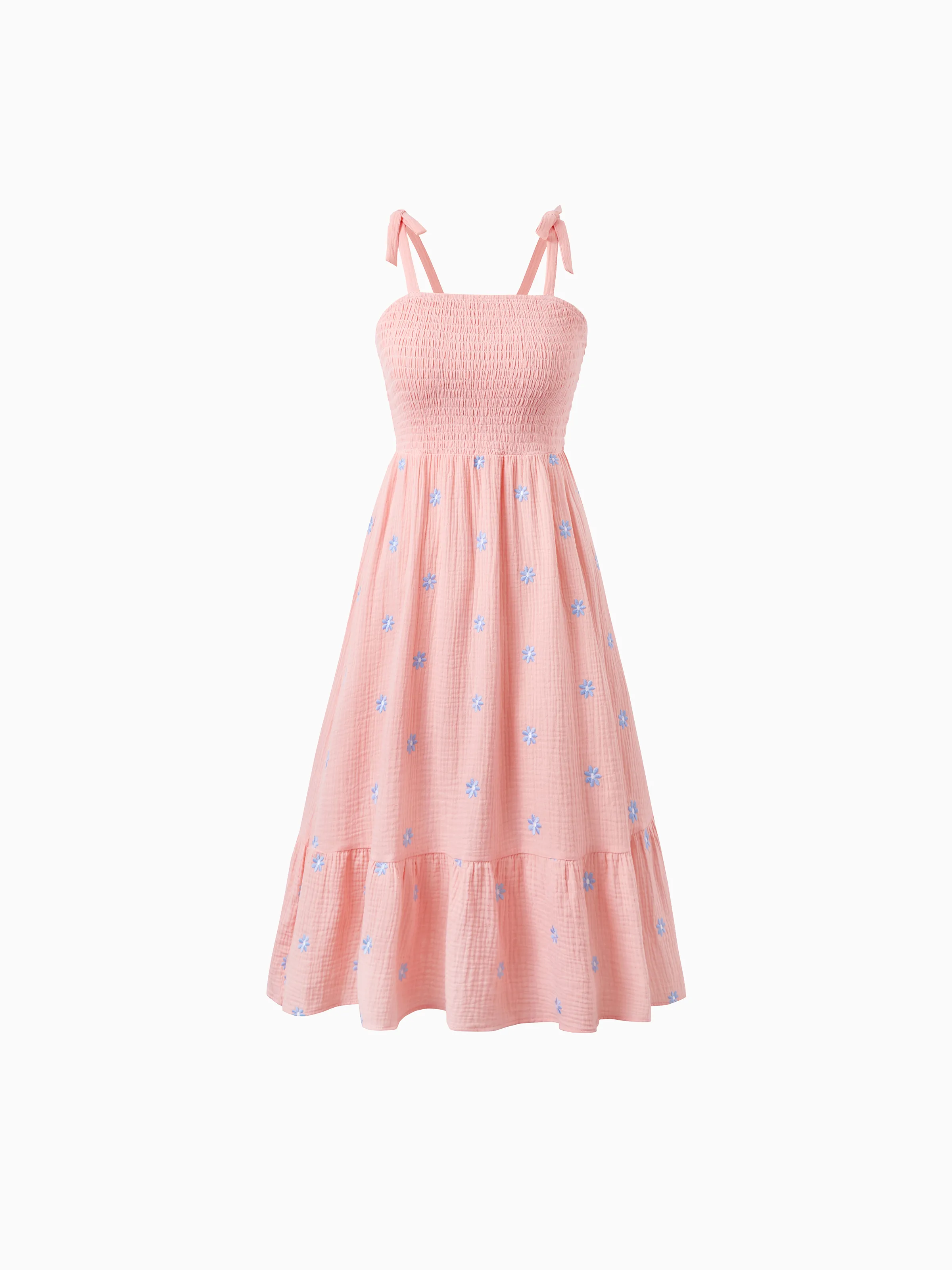 Mommy & me Pink Outfits Flower Print Smocked Tie-Back Cotton Dress for Mom & Daughter, Solid Shirts for Son, Perfect for Summer Family Outings & Photos Mauve Pink - Image 3