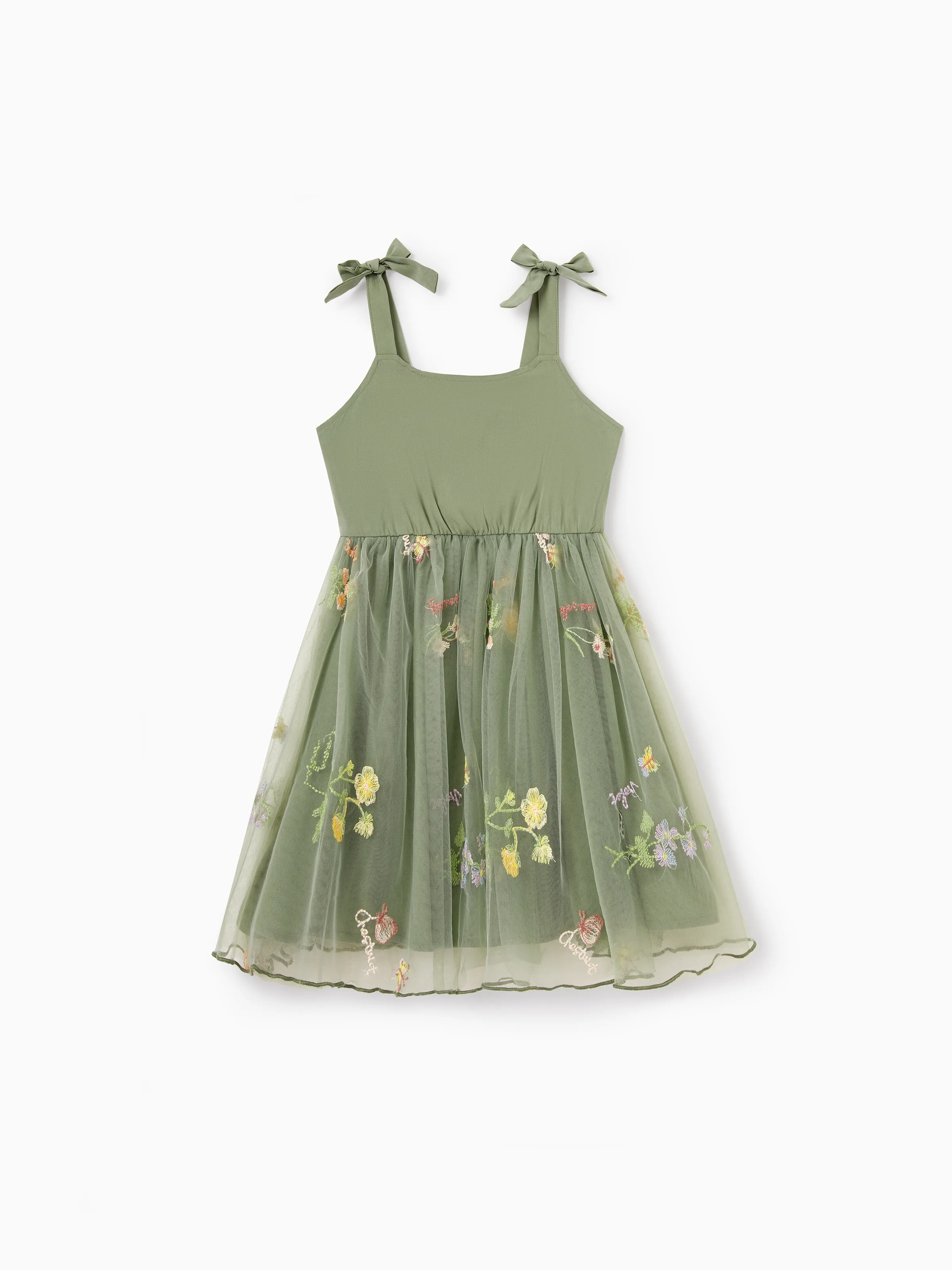 Mommy & me Polo Collar Short-sleeve Shirt or V-neck Strappy Mesh Dress Green - Image 13