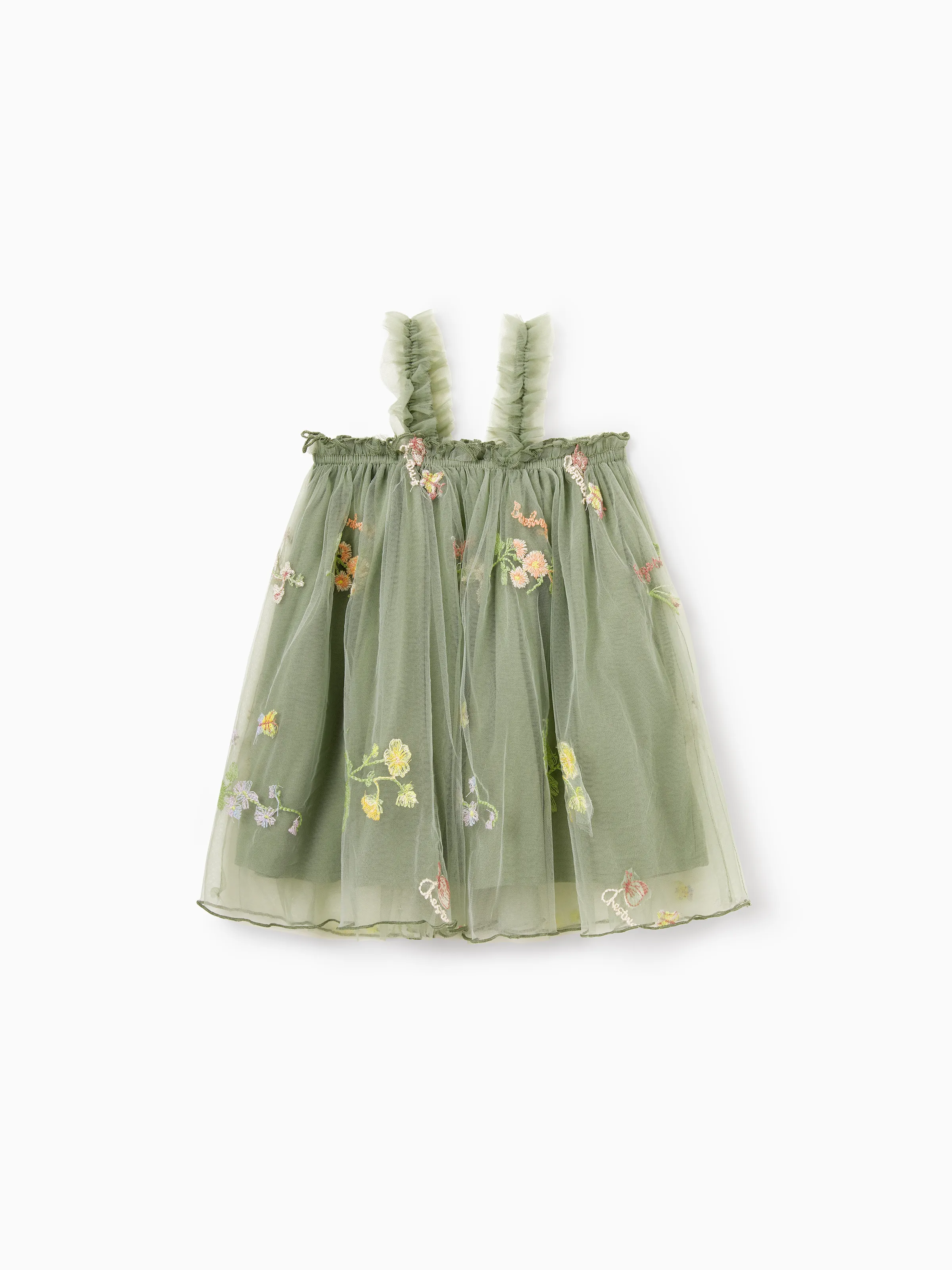 Mommy & me Polo Collar Short-sleeve Shirt or V-neck Strappy Mesh Dress Green - Image 18