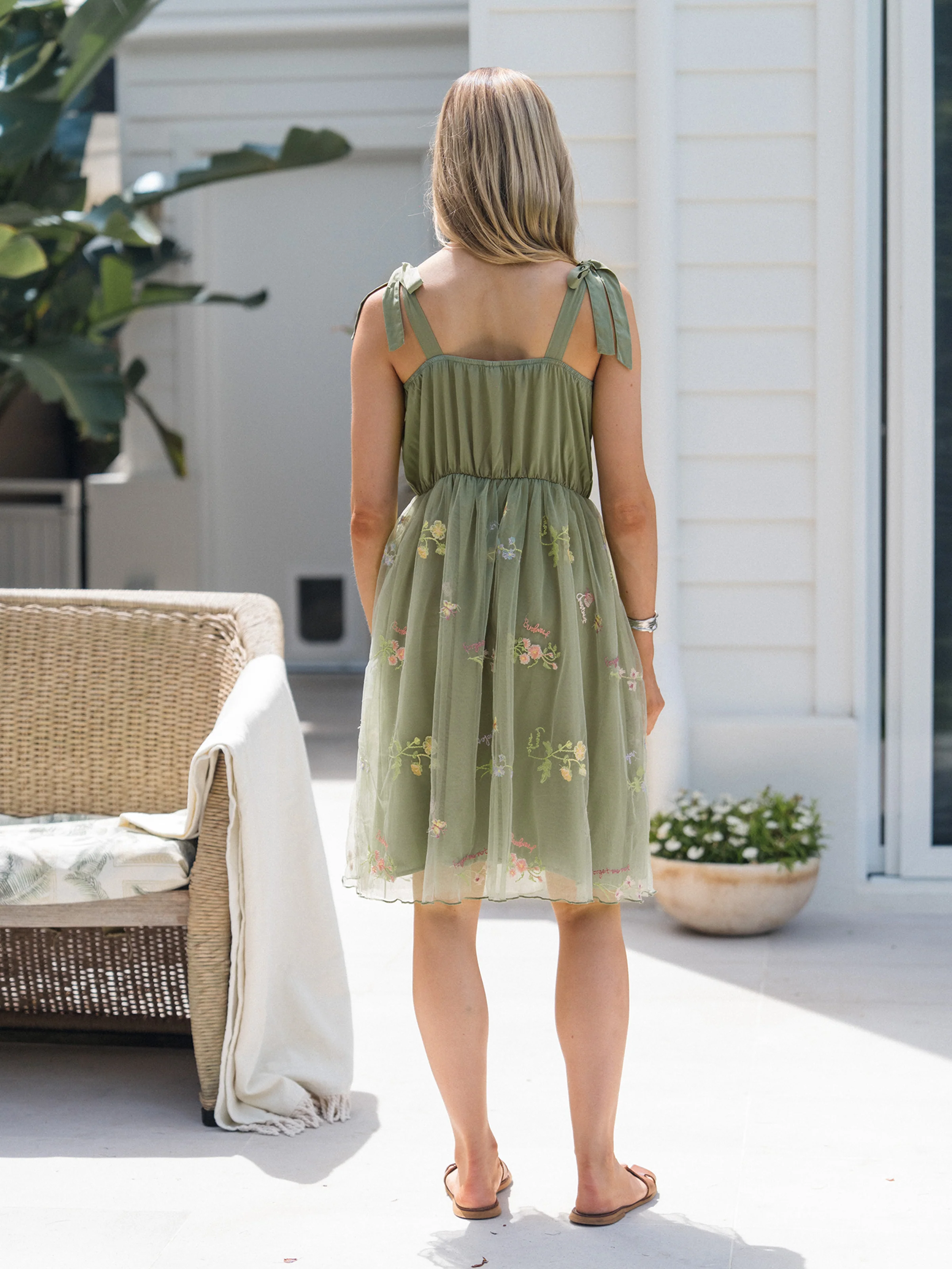 Mommy & me Polo Collar Short-sleeve Shirt or V-neck Strappy Mesh Dress Green - Image 5