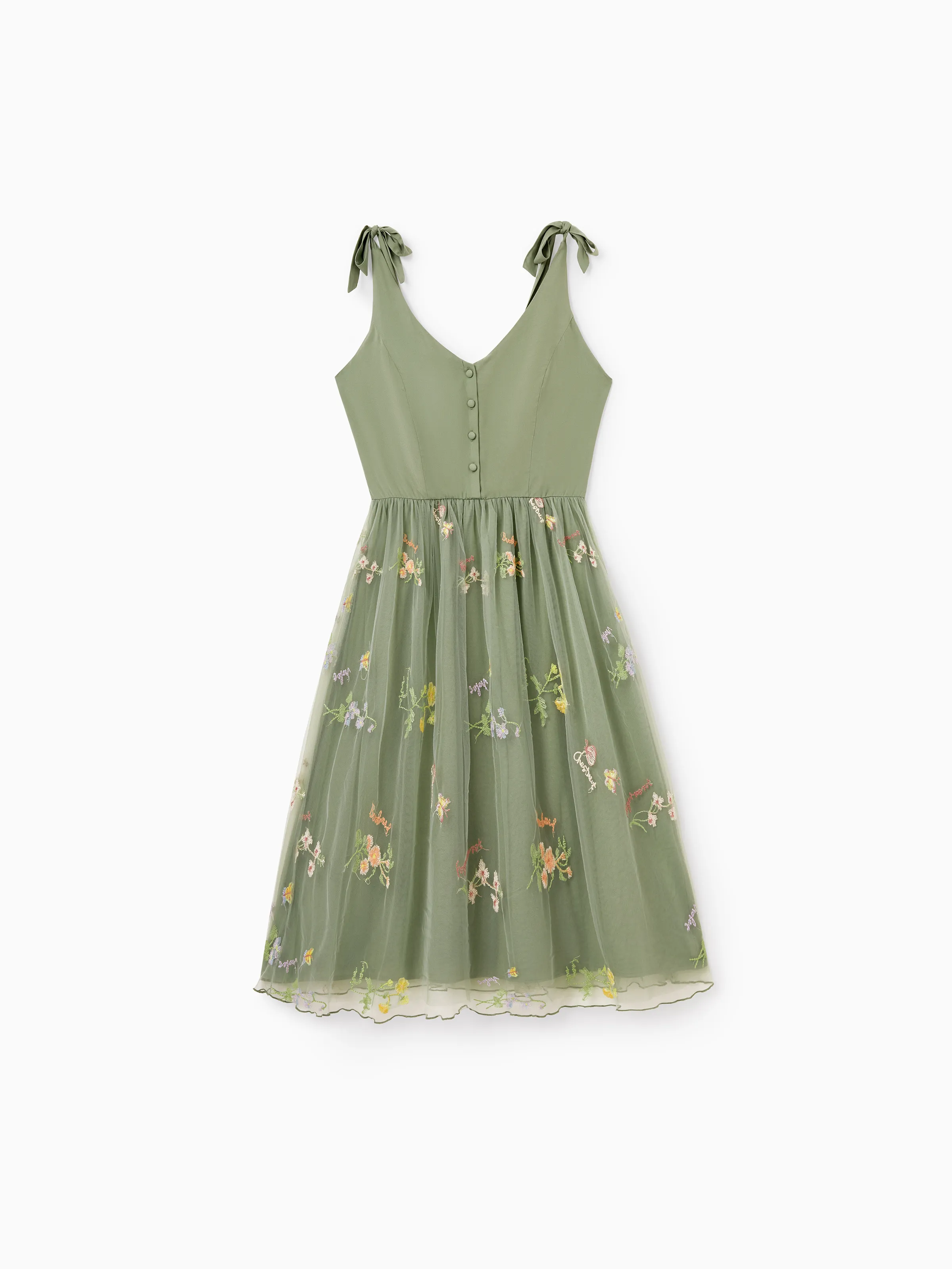Mommy & me Polo Collar Short-sleeve Shirt or V-neck Strappy Mesh Dress Green - Image 6