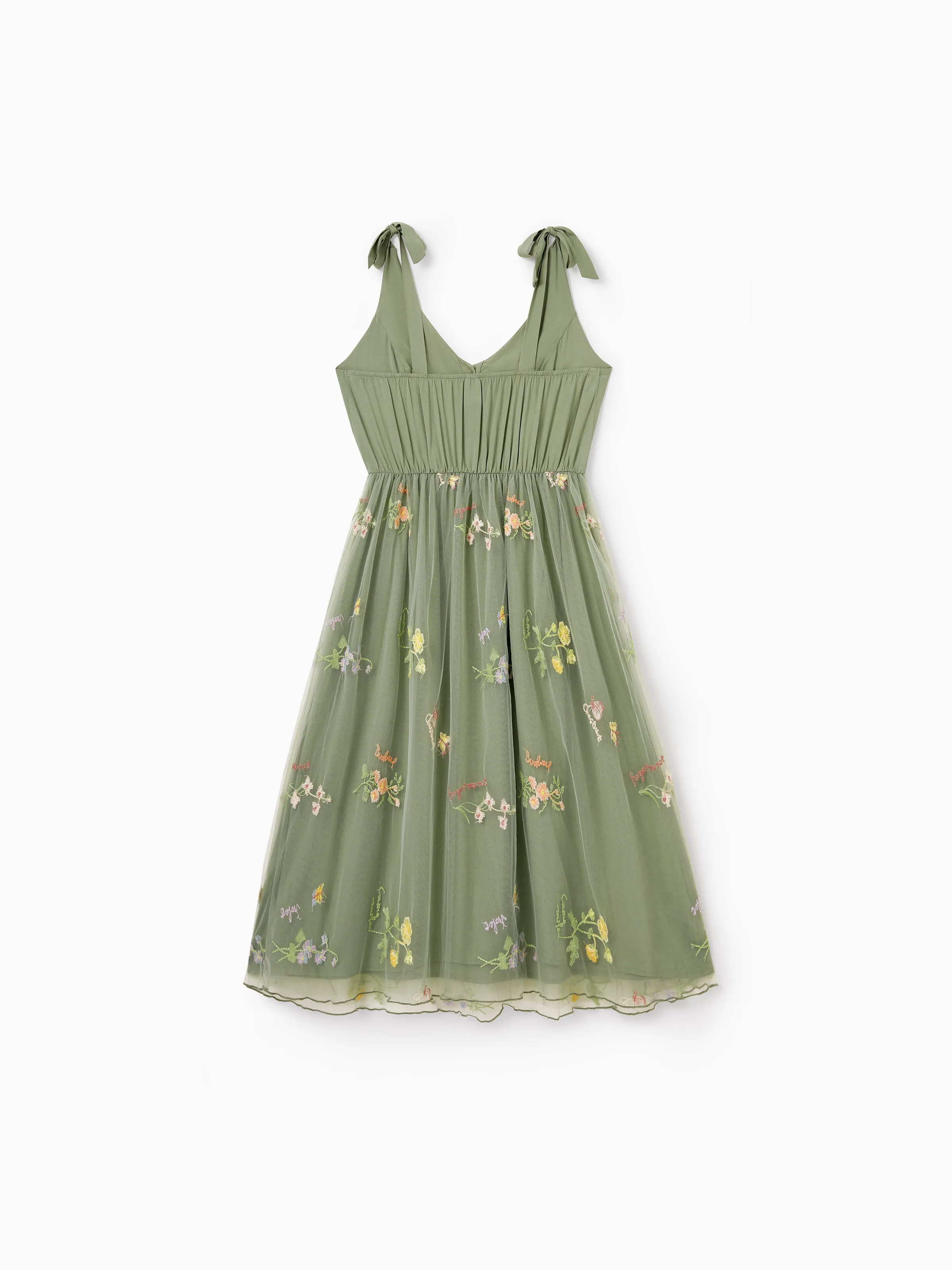 Mommy & me Polo Collar Short-sleeve Shirt or V-neck Strappy Mesh Dress Green - Image 7