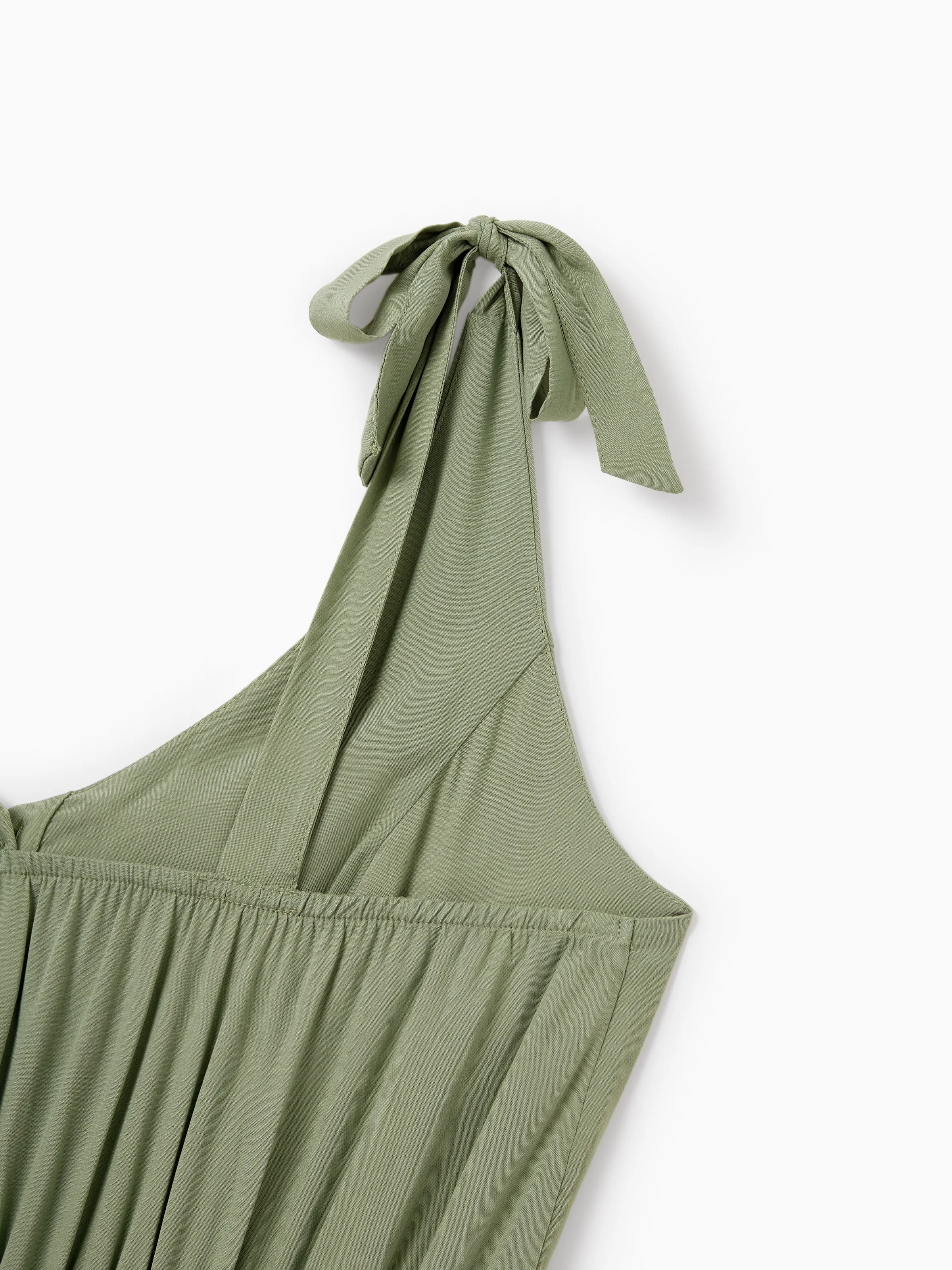 Mommy & me Polo Collar Short-sleeve Shirt or V-neck Strappy Mesh Dress Green - Image 9