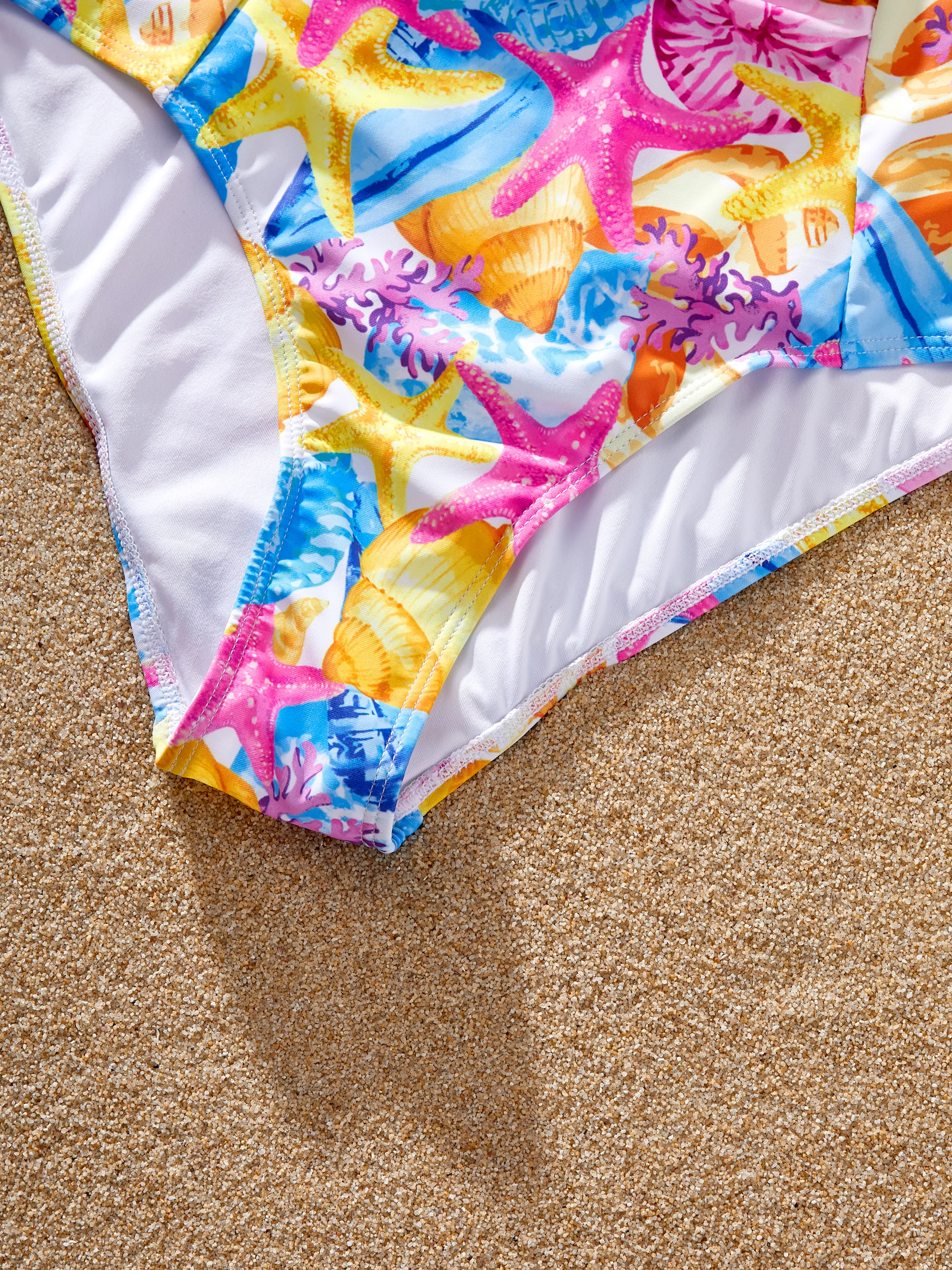Mommy & me Seashell & Starfish Print Swimsuits Ruched One-Piece & Swim Trunks Set Multi-color - Image 10