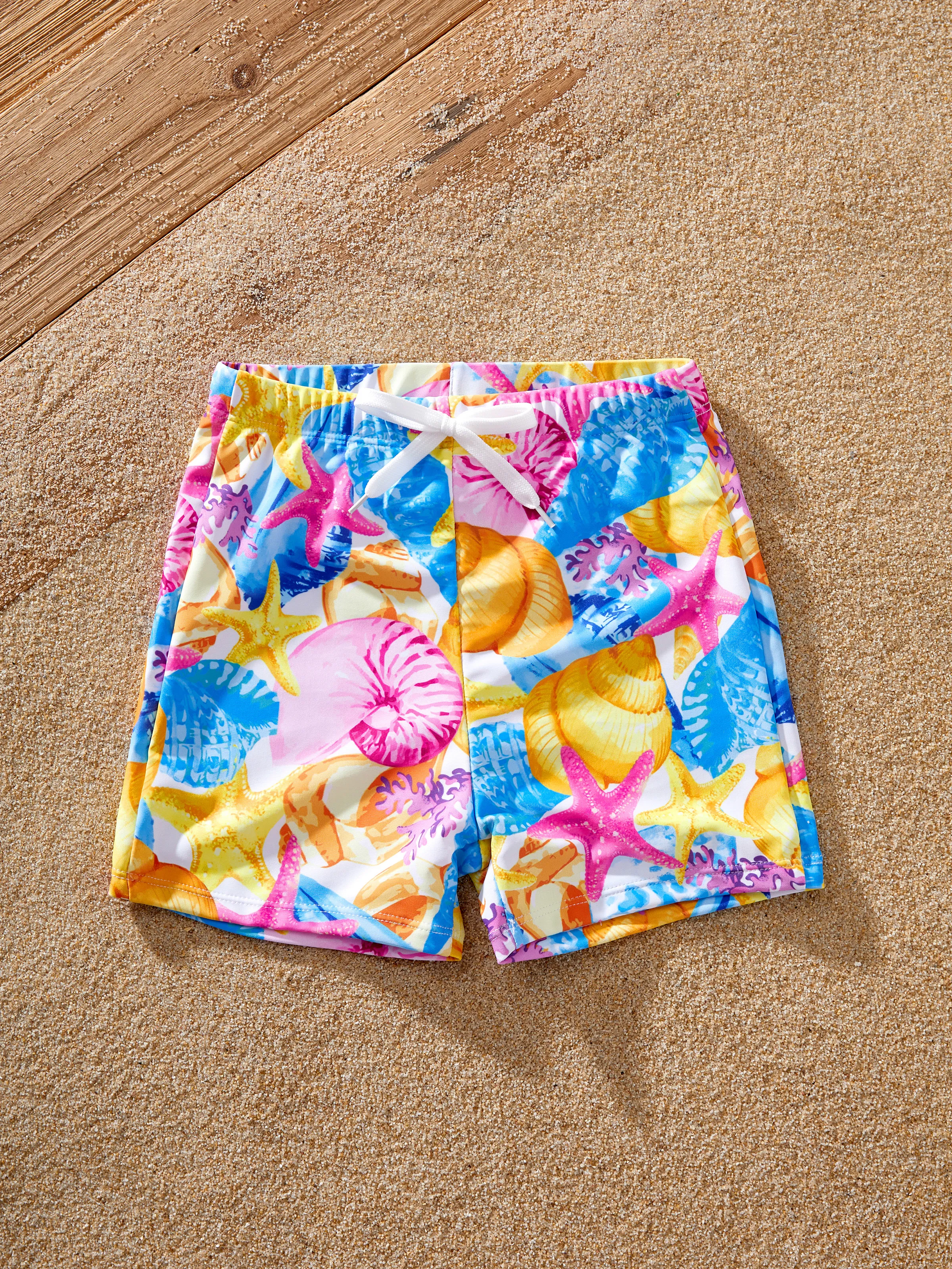 Mommy & me Seashell & Starfish Print Swimsuits Ruched One-Piece & Swim Trunks Set Multi-color - Image 20