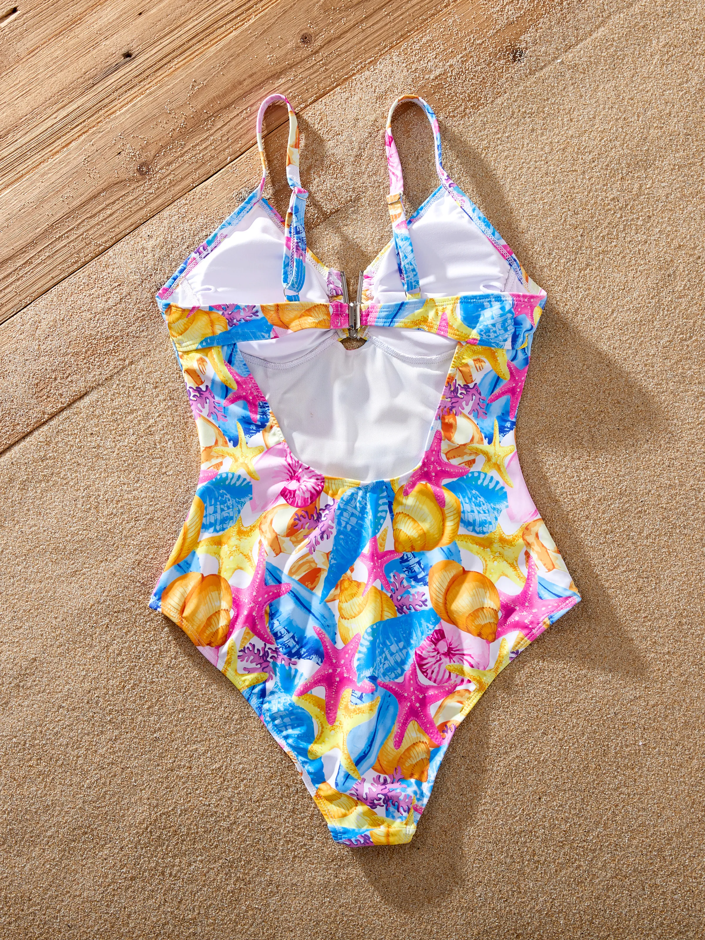 Mommy & me Seashell & Starfish Print Swimsuits Ruched One-Piece & Swim Trunks Set Multi-color - Image 7