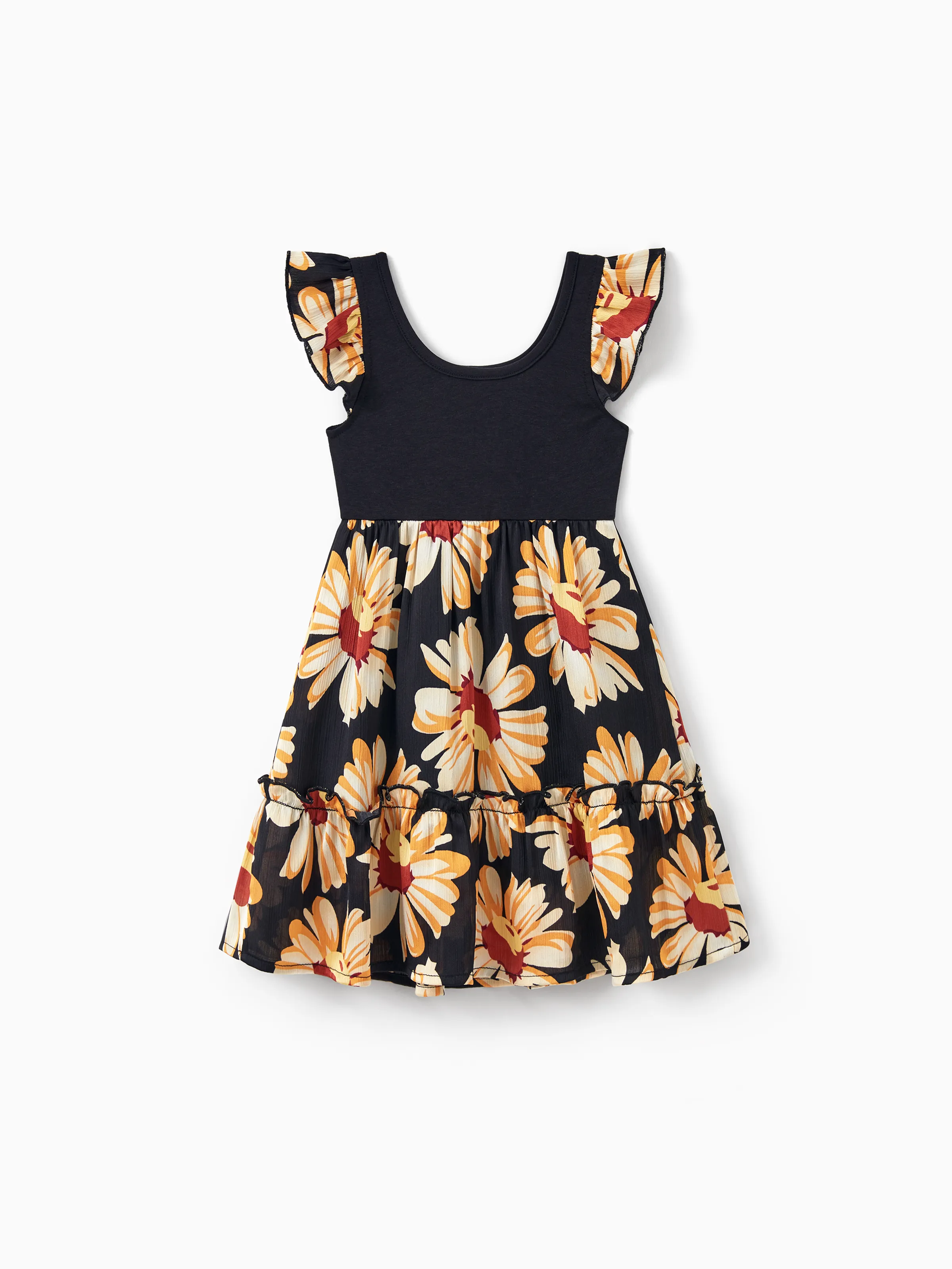 Mommy & me Set Floral Sleeveless Strappy Dress or Colorblock Short-sleeve T-shirt Black - Image 19