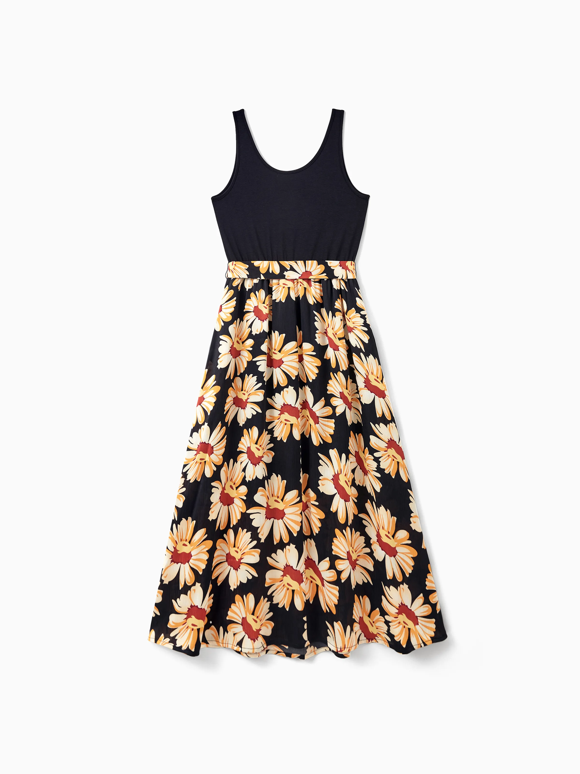 Mommy & me Set Floral Sleeveless Strappy Dress or Colorblock Short-sleeve T-shirt Black - Image 8