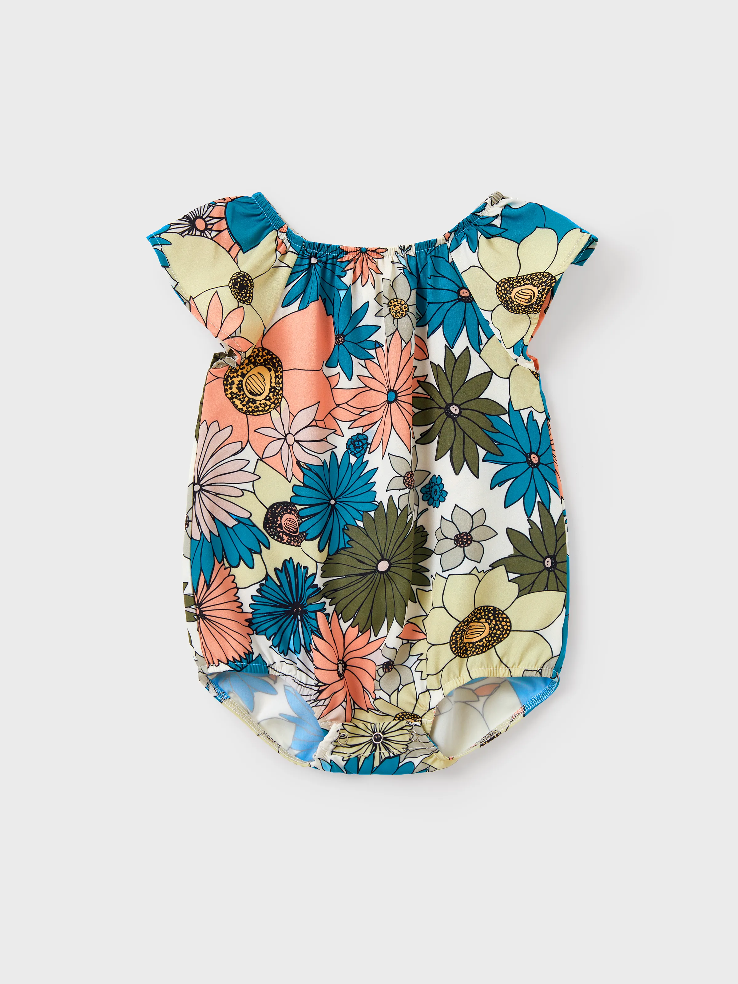 Mommy & me Set Sun Flower Print Short-sleeve Collar Shirt or White Camisole Top and Flower Wide-leg Pants Set for Summer Vacation Multi-color - Image 13