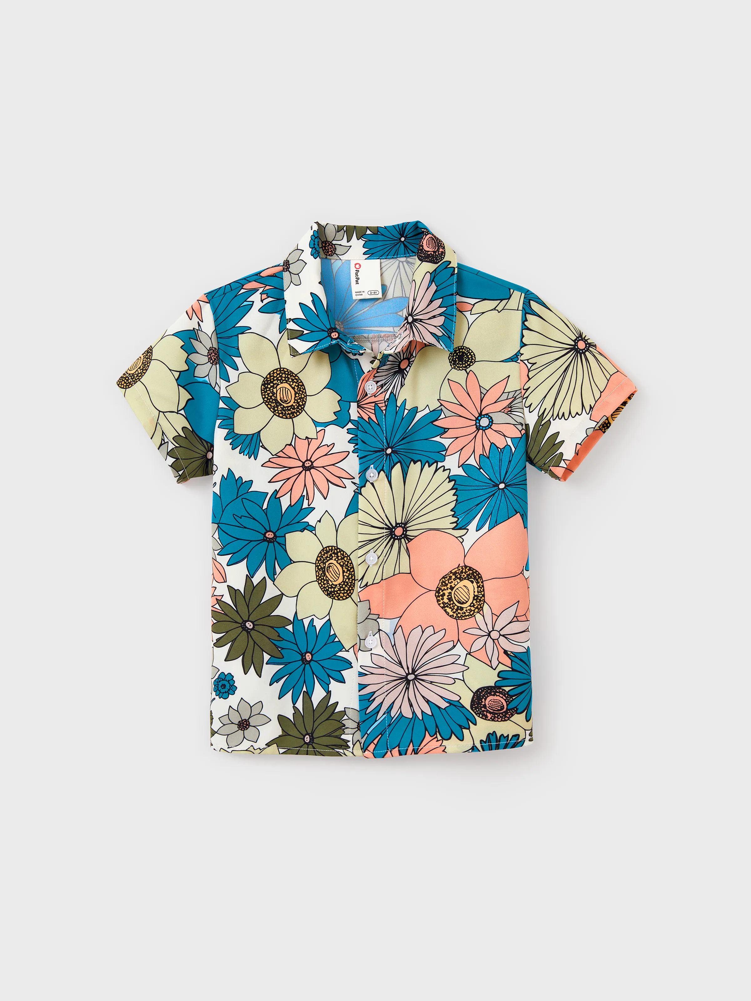 Mommy & me Set Sun Flower Print Short-sleeve Collar Shirt or White Camisole Top and Flower Wide-leg Pants Set for Summer Vacation Multi-color - Image 18