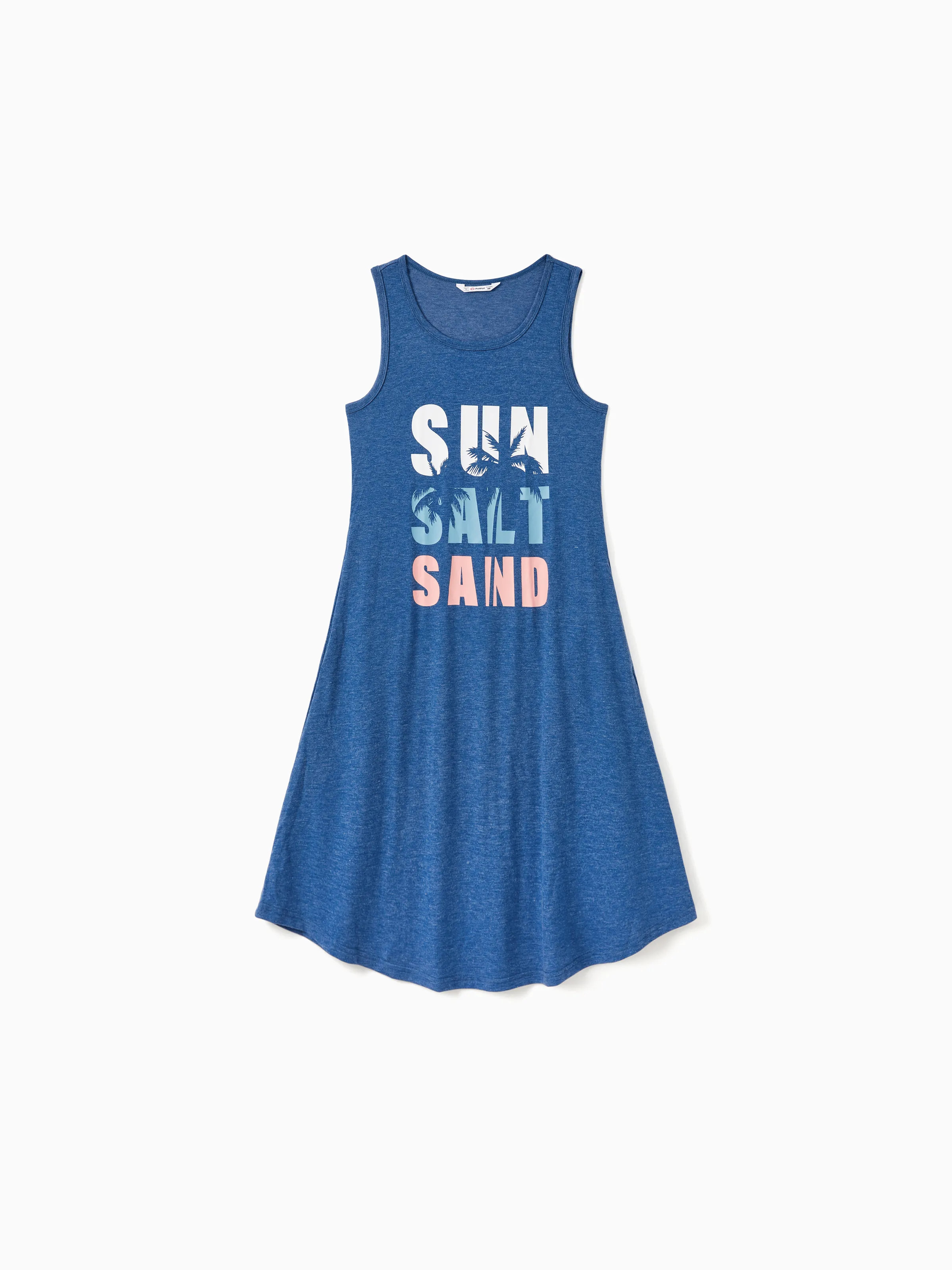 Mommy & me Sets Blue Tank Flowy A-Line Tank Dress with Pockets Blue - Image 5