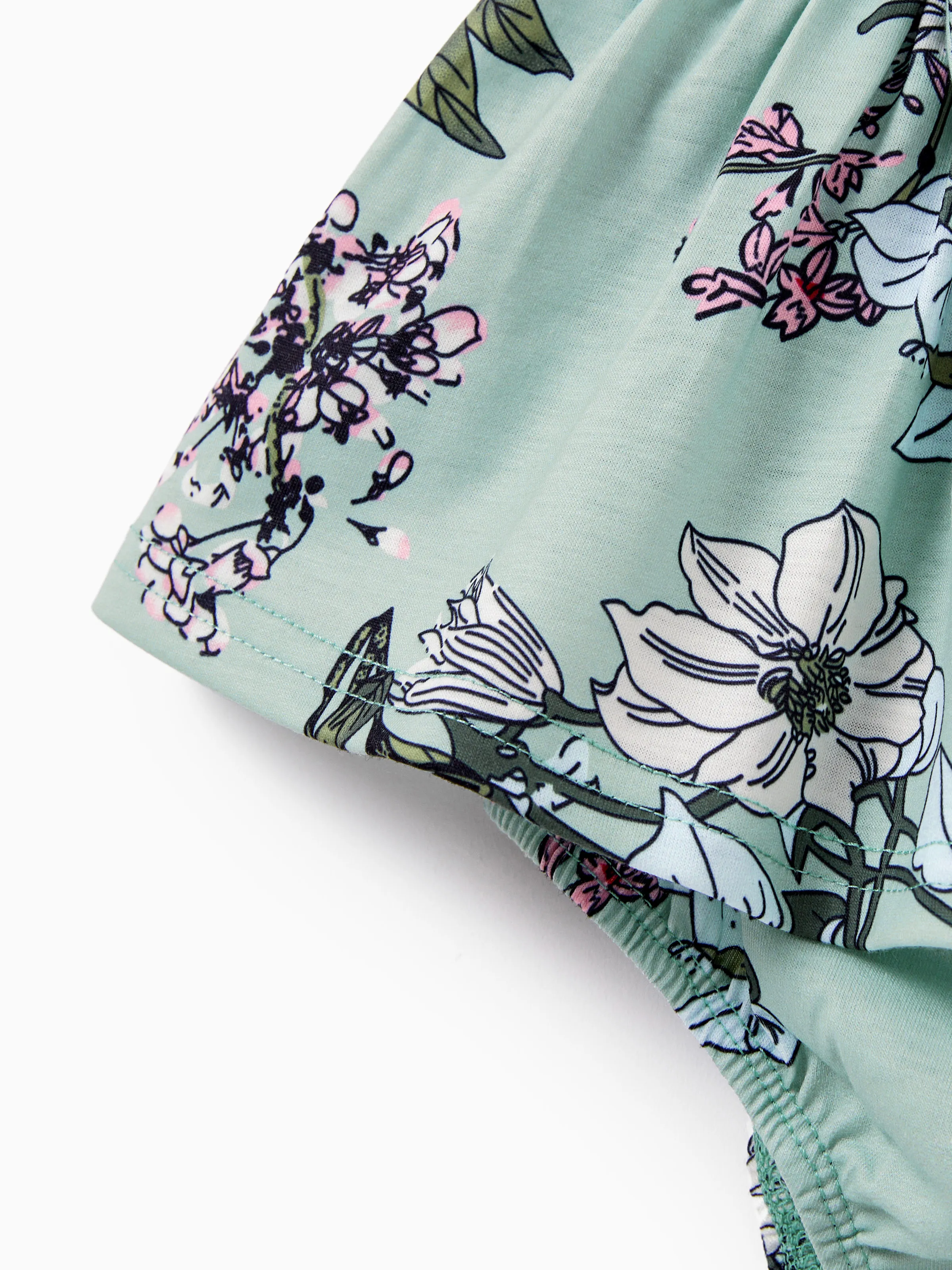 Mommy & me Sets Green Striped Polo Shirt or Flora Print Strap Belted Dress Light Green - Image 17