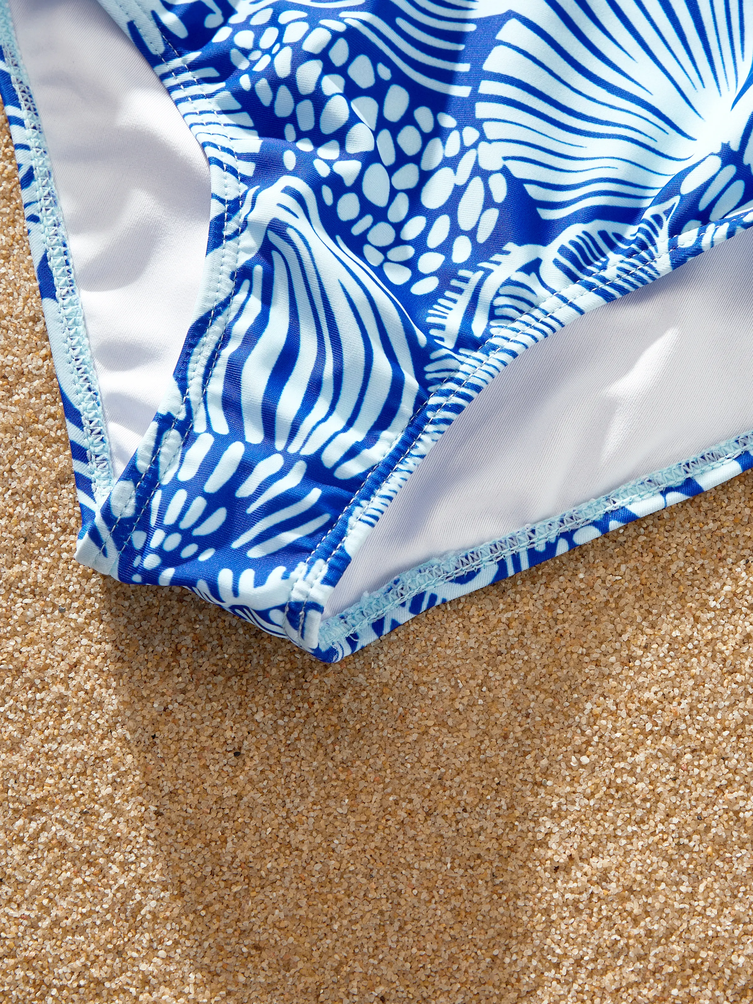Mommy & me Shell Print Swimwear Floral two-piece Bikini & Swim Shorts Set for Mom, Dad, & Kids, Perfect for Beach Days & Pool Parties Blue - Image 17