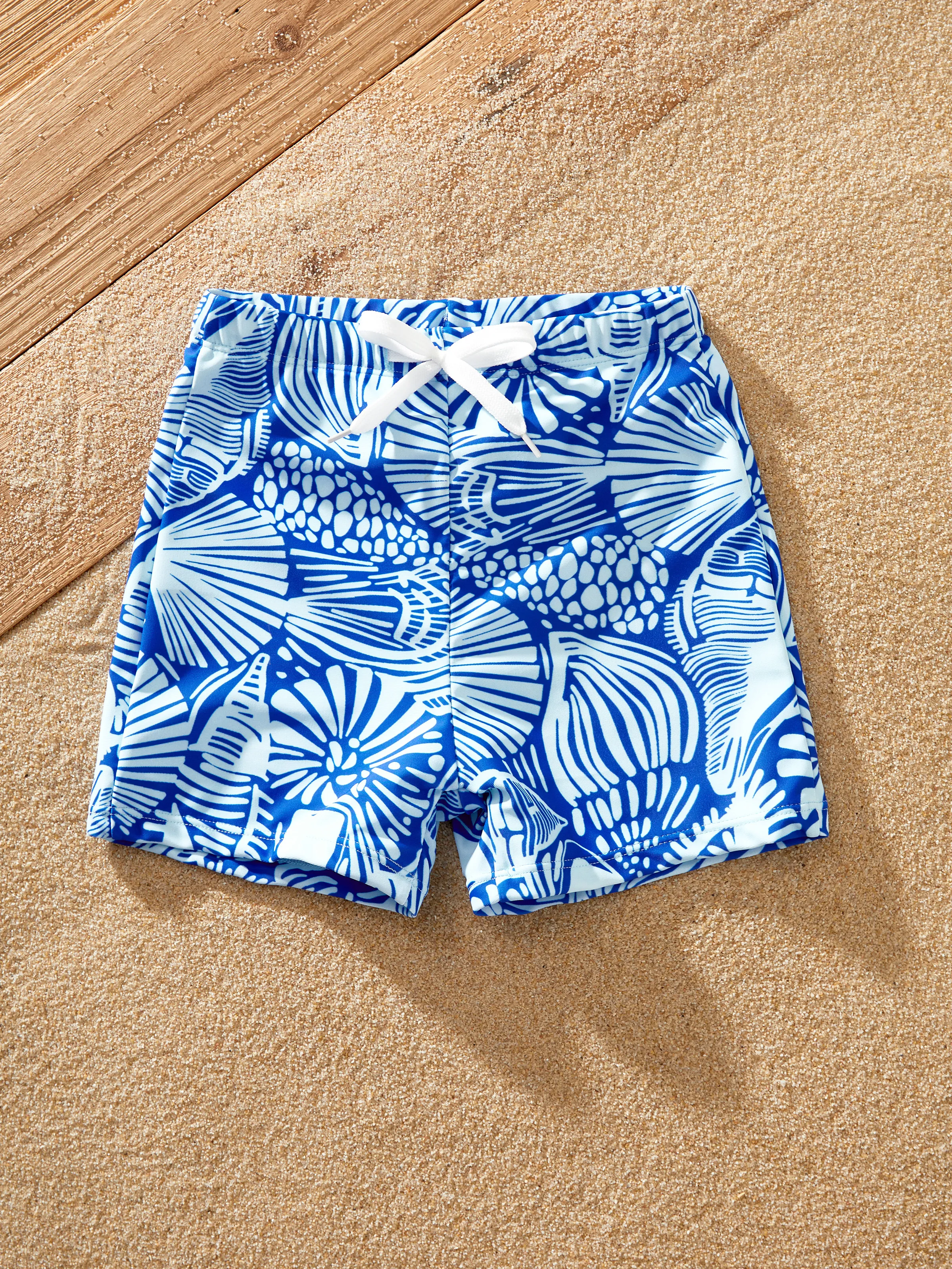 Mommy & me Shell Print Swimwear Floral two-piece Bikini & Swim Shorts Set for Mom, Dad, & Kids, Perfect for Beach Days & Pool Parties Blue - Image 20