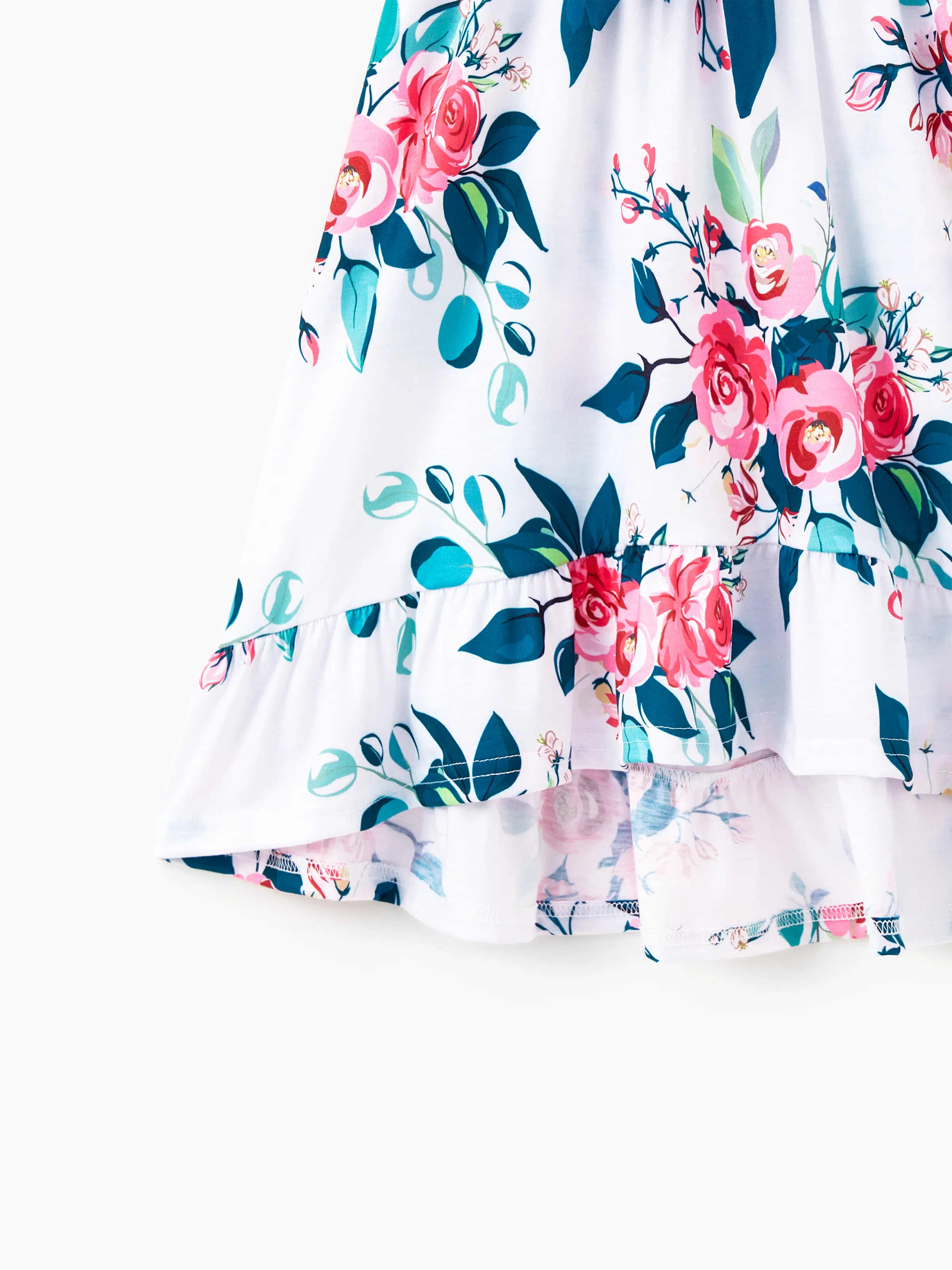 Mommy & me Solid V Neck Flutter-sleeve Splicing Floral Print Dresses  Sets Azure- - Image 12