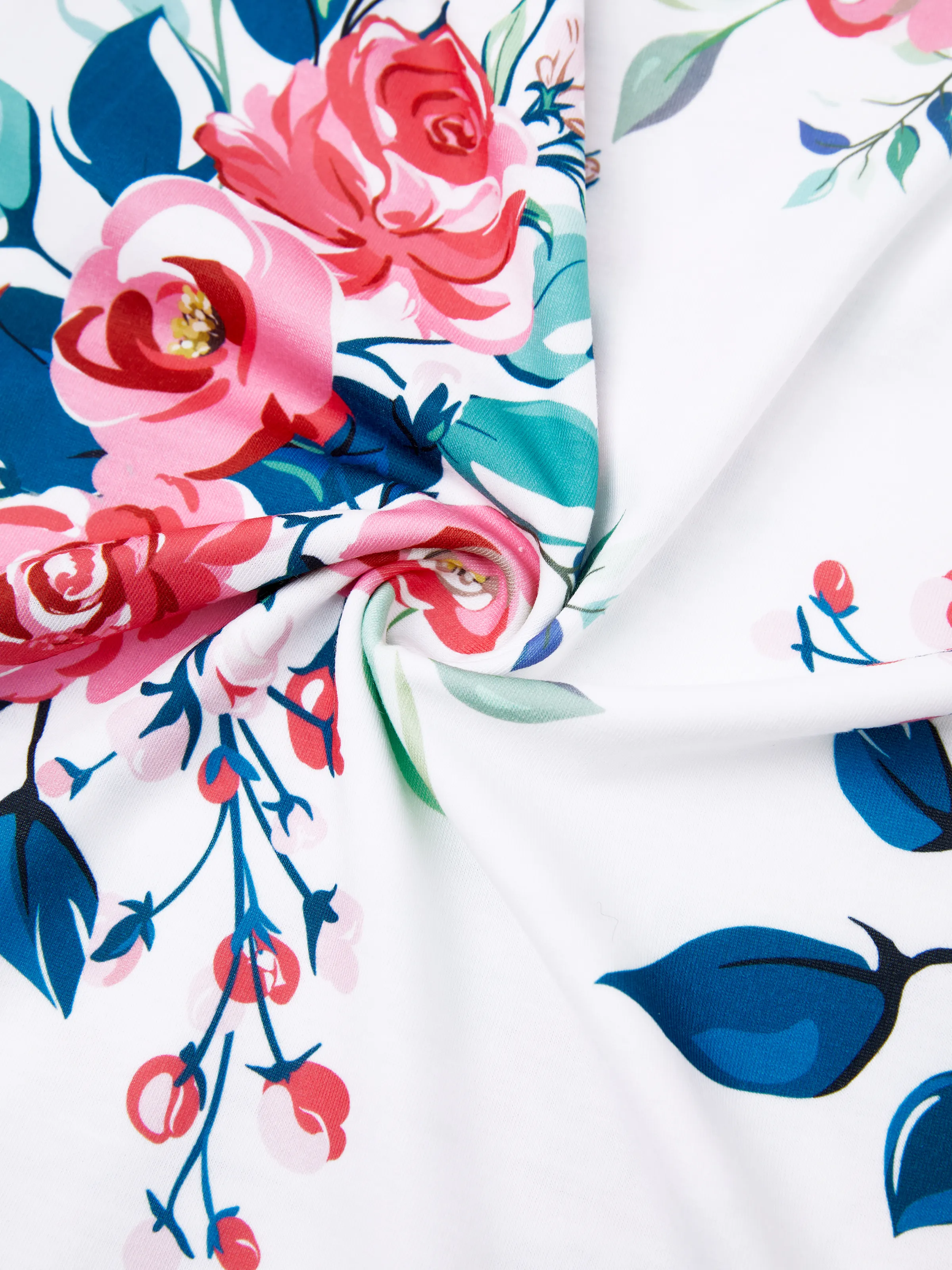 Mommy & me Solid V Neck Flutter-sleeve Splicing Floral Print Dresses  Sets Azure- - Image 13
