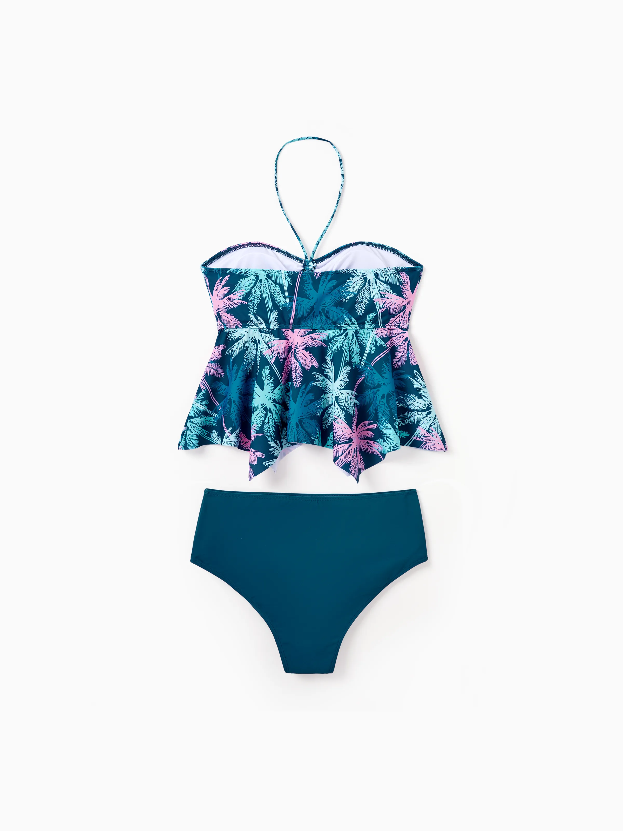 Mommy & me Swimsuits Tropical Palm Tree Print, Mommy and Me Ruffle two-piece Swimsuit, Beach Vacation Swimwear Turquoise - Image 7