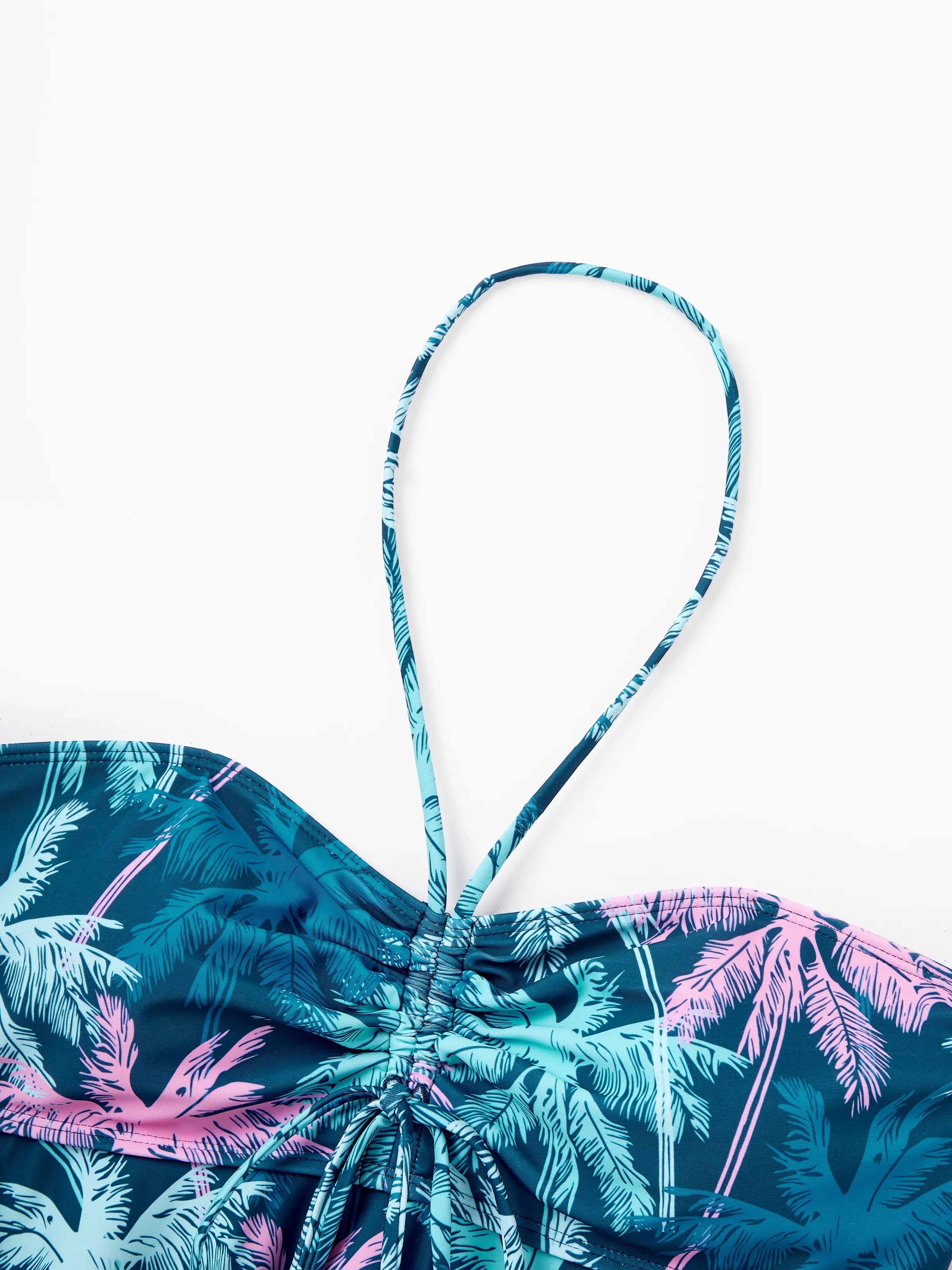 Mommy & me Swimsuits Tropical Palm Tree Print, Mommy and Me Ruffle two-piece Swimsuit, Beach Vacation Swimwear Turquoise - Image 8