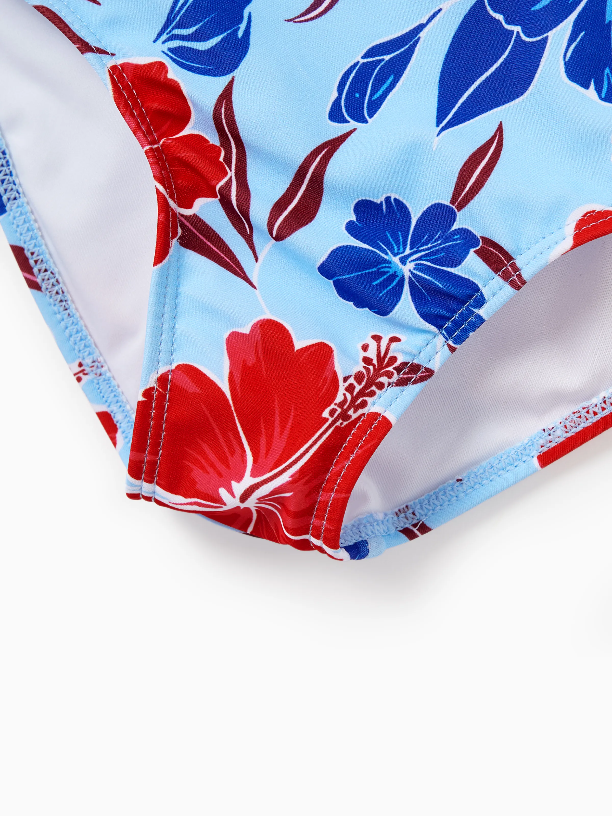 Mommy & me Swimwear Floral Print Bikini & Swim Trunks Set for Mom, Dad, & Kids, Perfect for Summer Beach Days & Pool Parties Red - Image 12