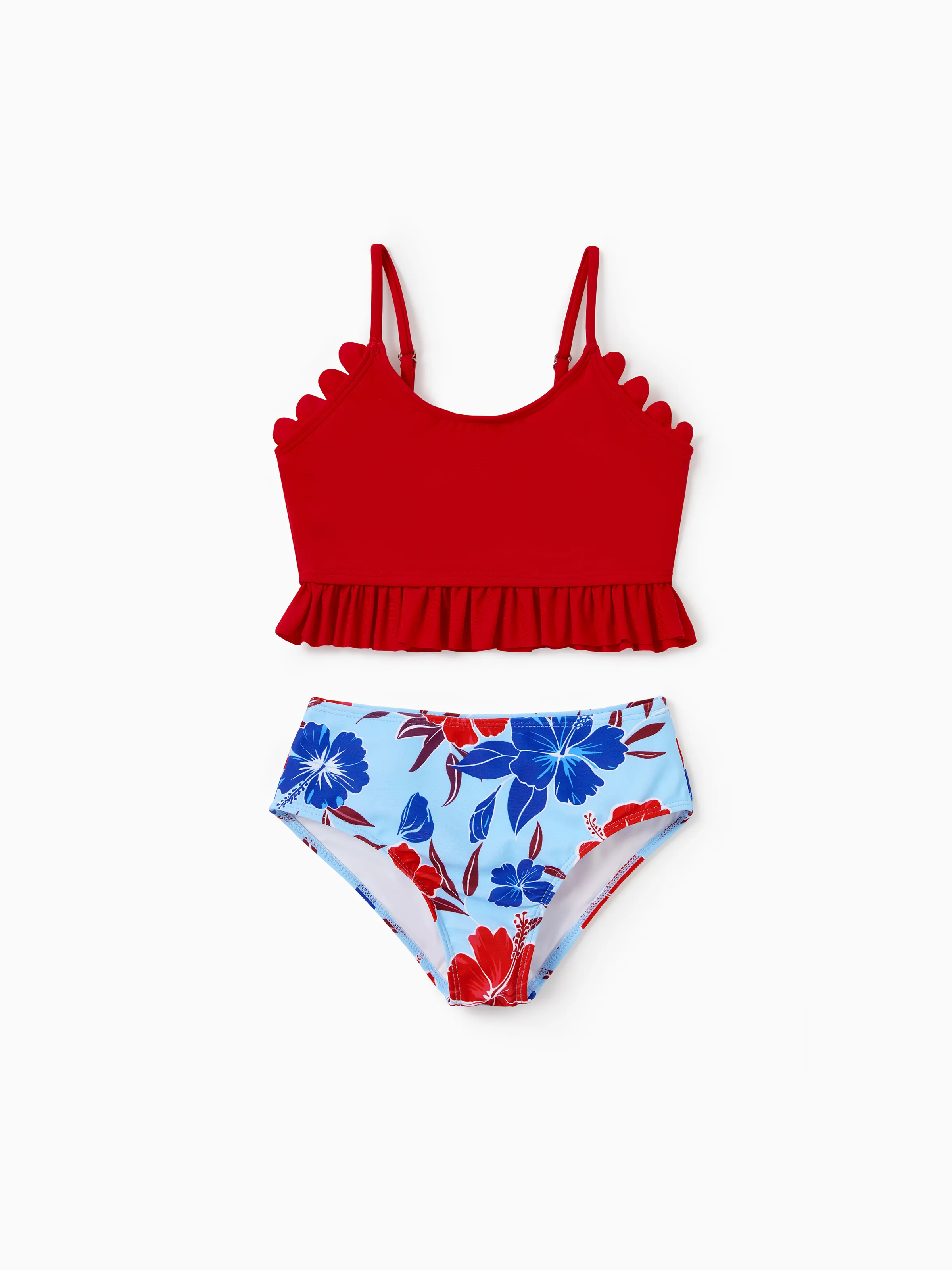 Mommy & me Swimwear Floral Print Bikini & Swim Trunks Set for Mom, Dad, & Kids, Perfect for Summer Beach Days & Pool Parties Red - Image 8