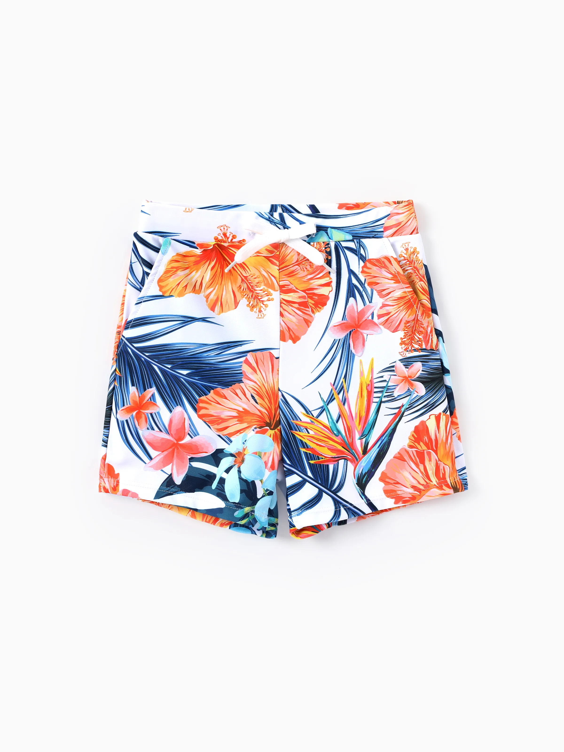 Mommy & me Swimwear Tropical Floral Bikini Set with Ruffle Top for Mom & Daughter, Board Shorts for Dad & Son, Bright Summer Beach Outfits Orange - Image 14