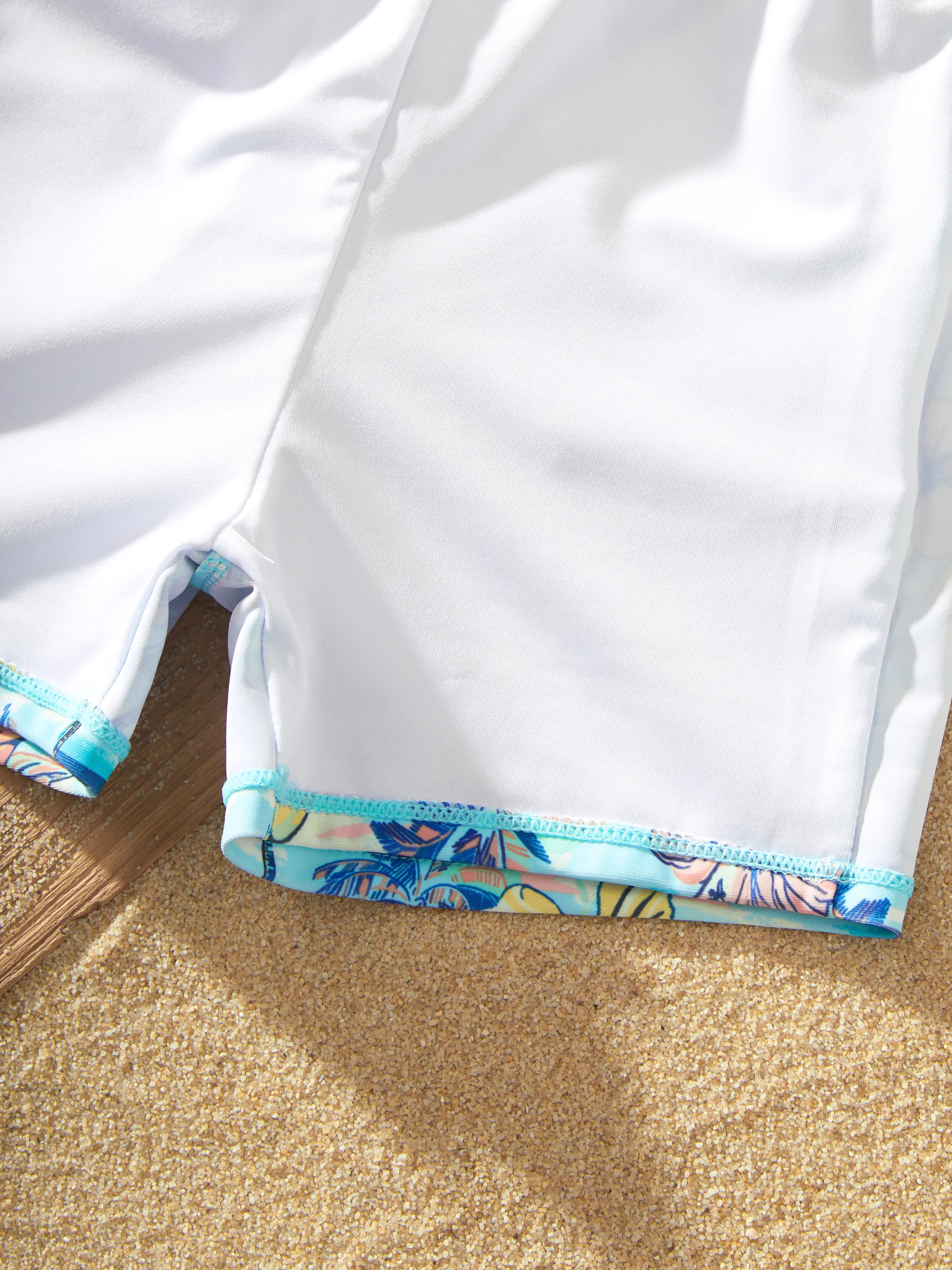 Mommy & me Swimwear Tropical Print, Mommy Tie-front Cutout One-piece Swimsuit, Girl two-piece Swimsuit Daddy & Son Swim Trunks Set for Summer Beach Vacation Light Blue - Image 24