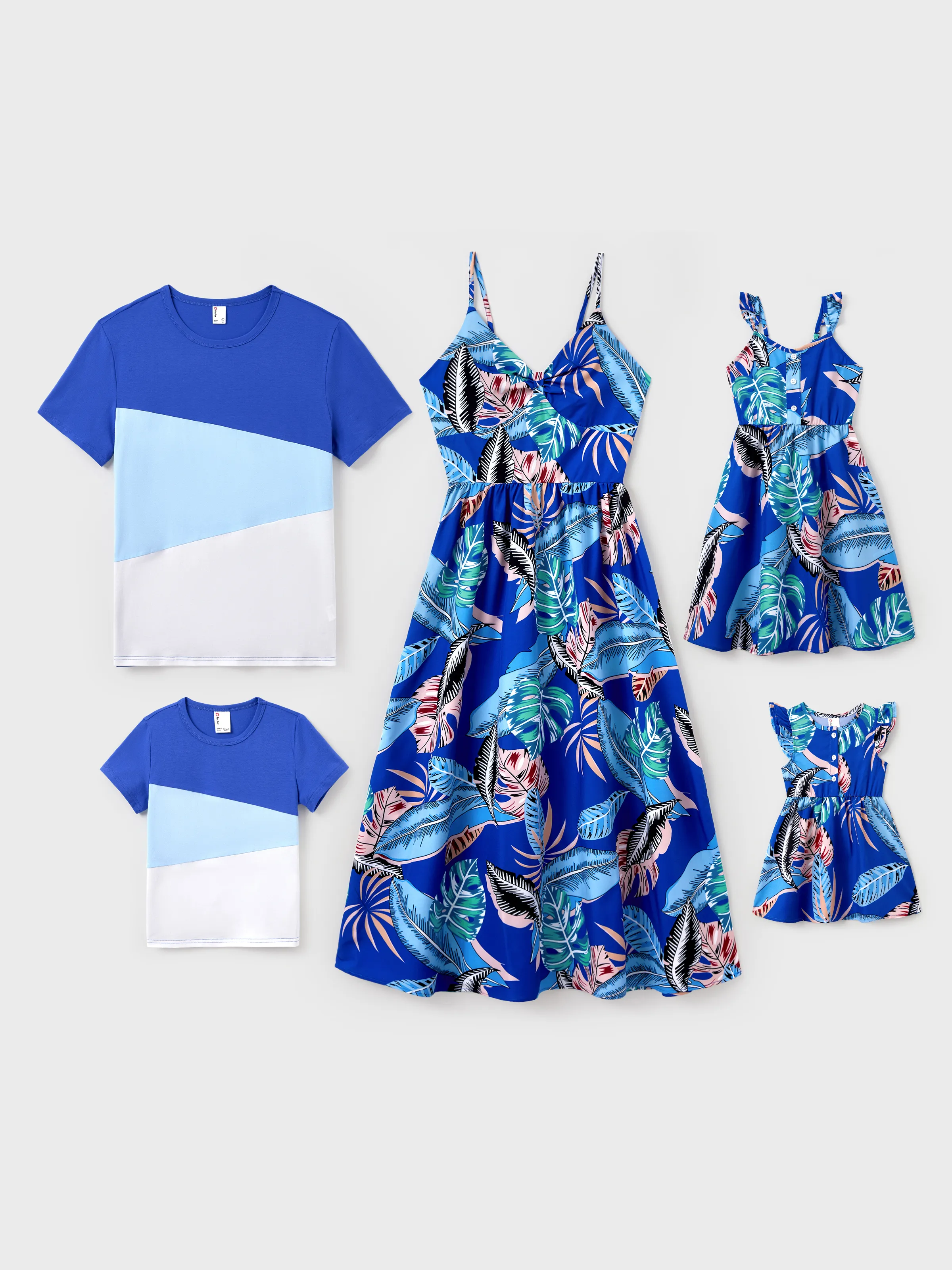 Mommy & me Tropical Dress & T-shirt Set – Blue Floral Print for Dad, Mom, Girls & Baby, Perfect for Summer Vacations and Family Photos Blue - Image 3