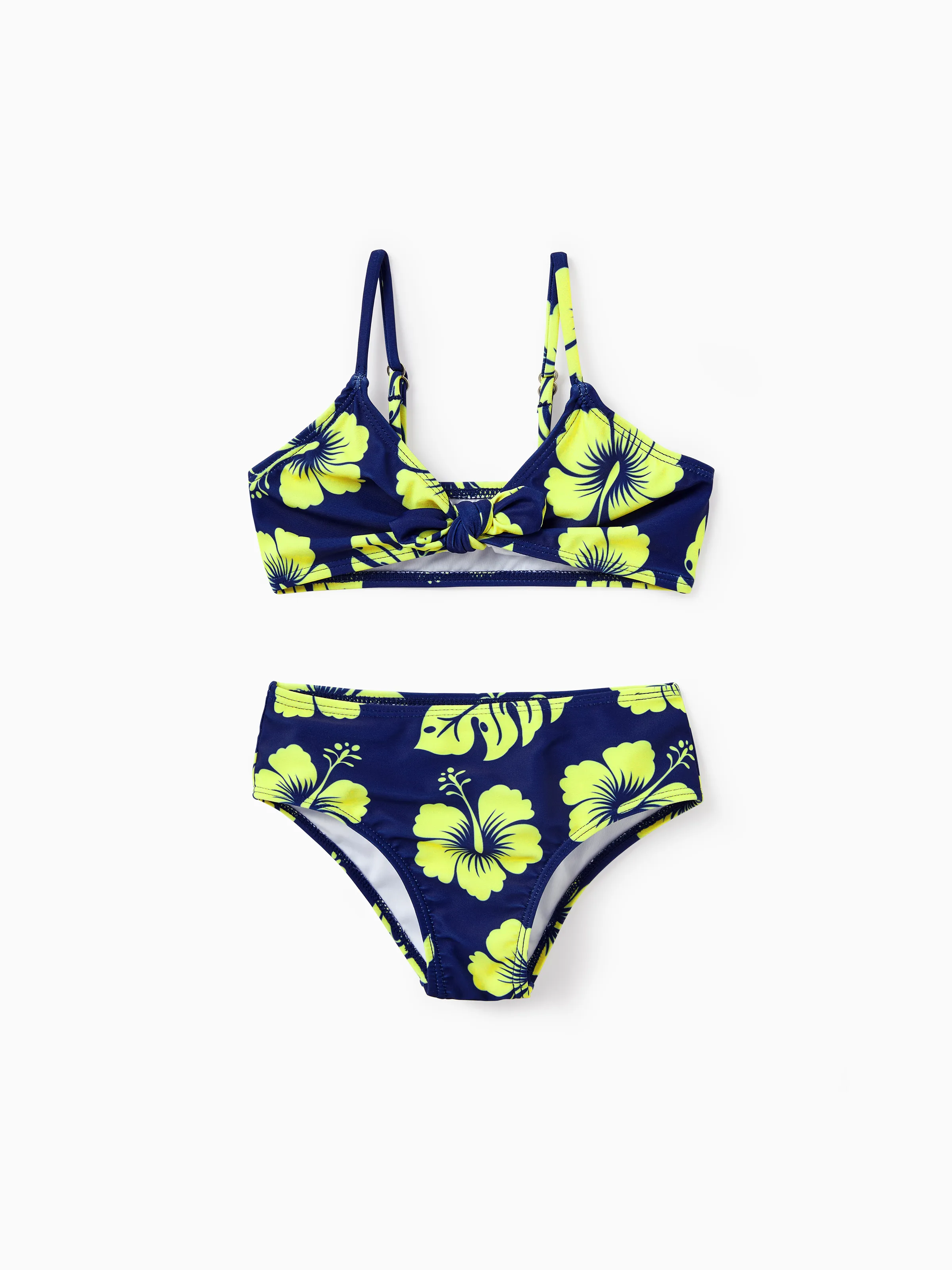 Mommy & me Tropical Floral Swimsuits Halter Bikini & Swim Trunks Set Deep Blue - Image 13