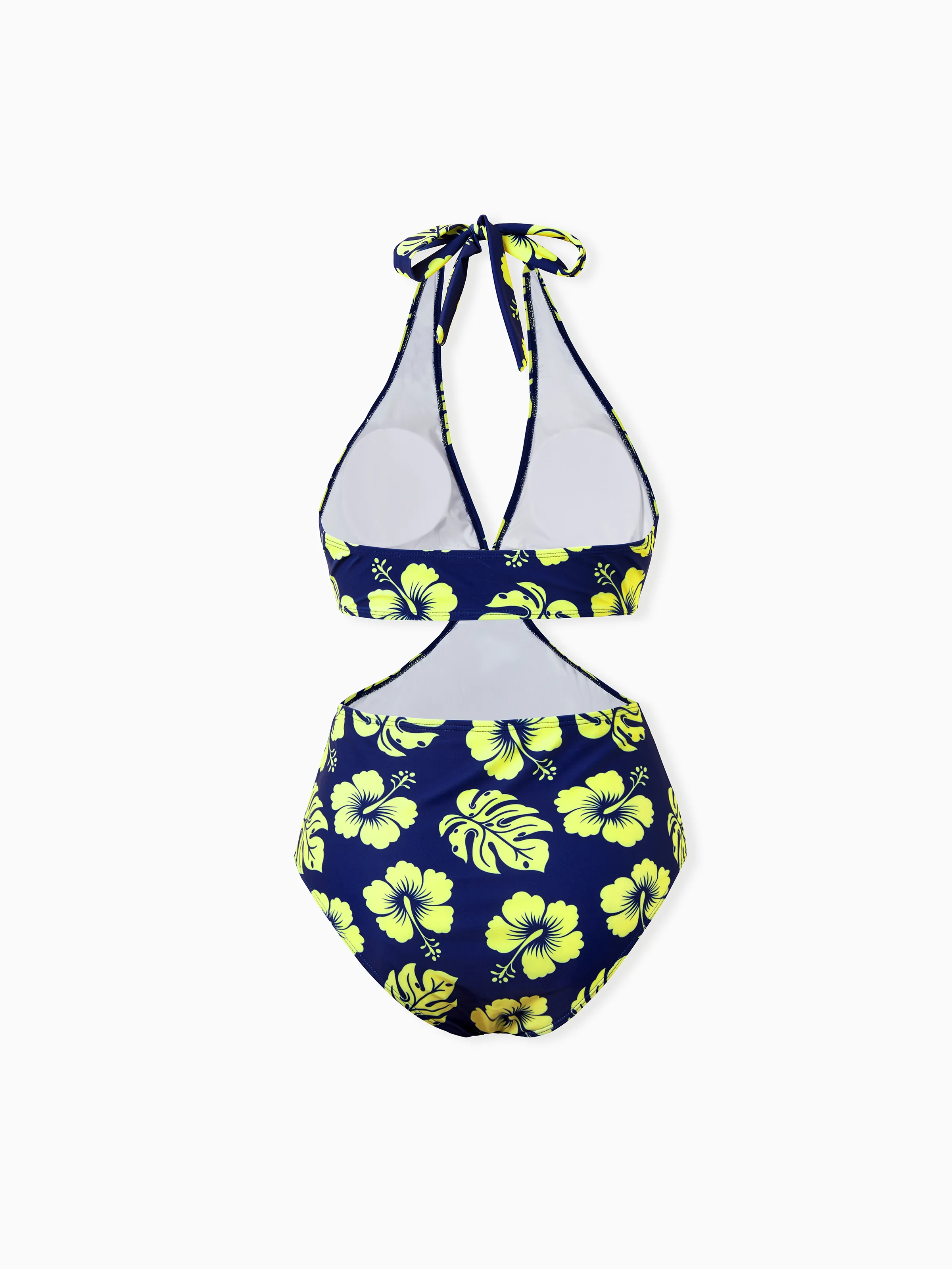 Mommy & me Tropical Floral Swimsuits Halter Bikini & Swim Trunks Set Deep Blue - Image 7